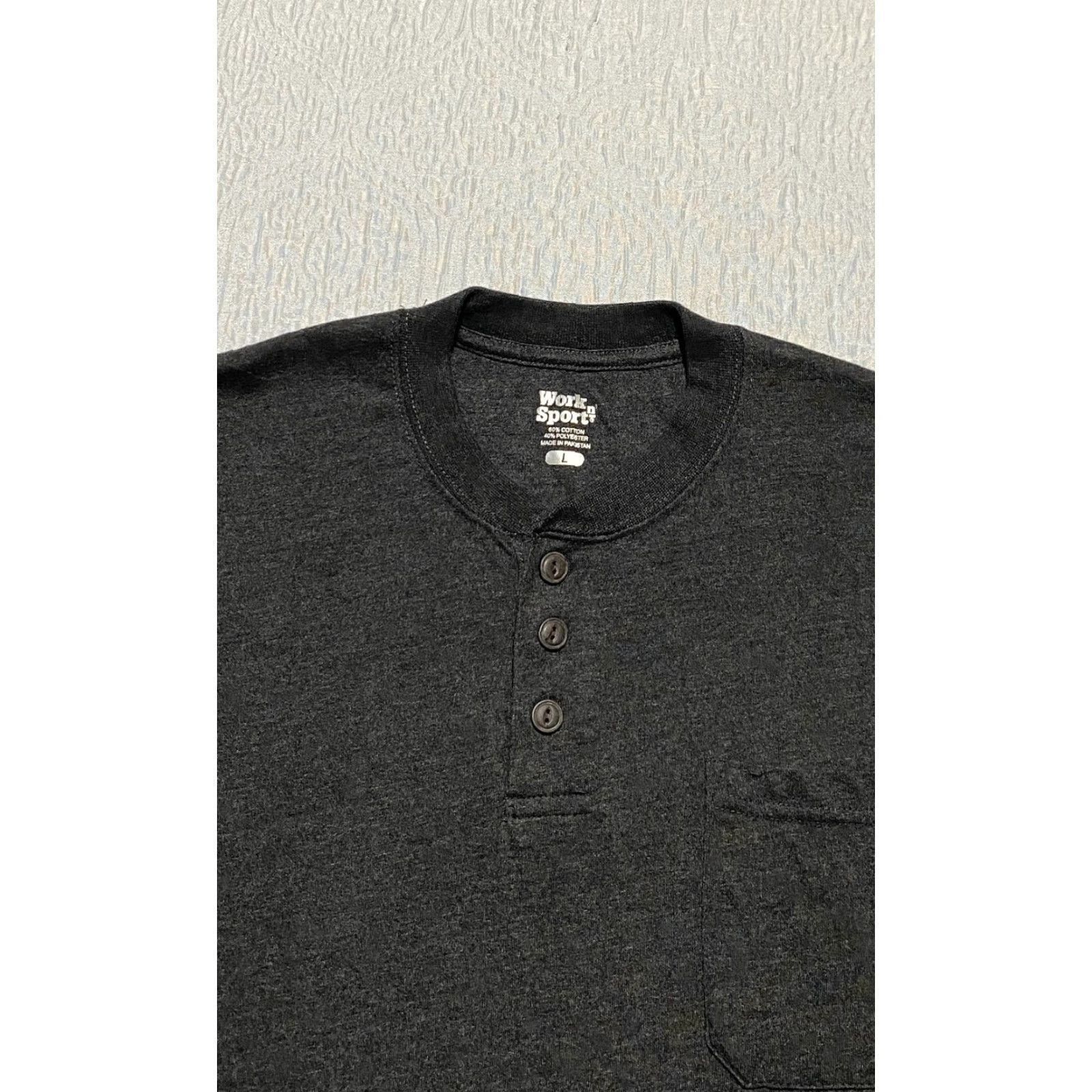 Vintage Work n Sport Shirt Mens Large Gray Henley Short Sleeve Pocket Soft Cotton Blend Size US L / EU 52-54 / 3 - 2 Thumbnail