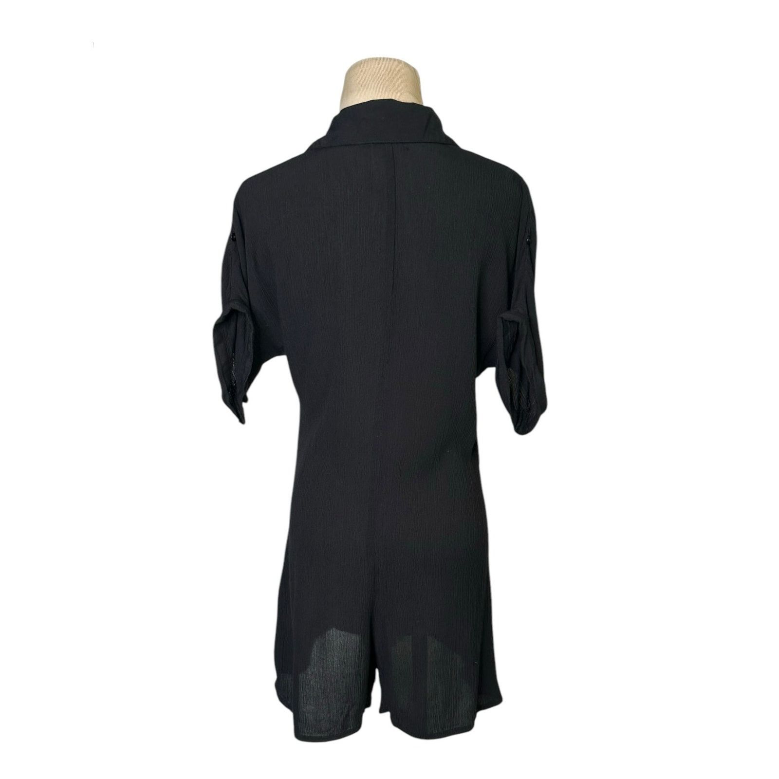 Nasty Gal Nasty Gal black short cuffed sleeves buttoned romper size 4 Size 27" / US 4 / IT 40 - 2 Thumbnail