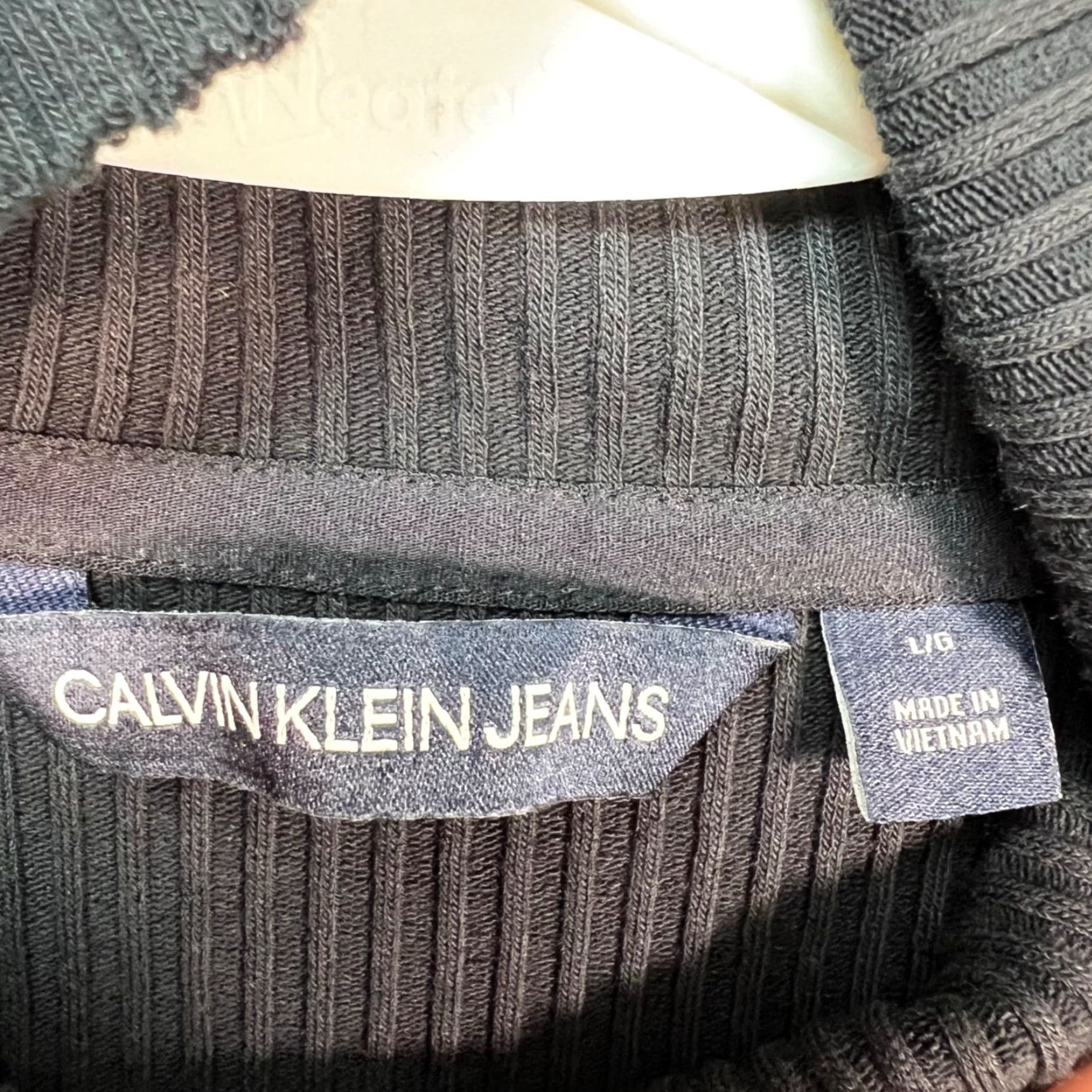 Calvin Klein VINTAGE Calvin Klein Jeans Womens Large Black Ribbed Zip-Up Short Sleeve Mock Neck Top Size L / US 10 / IT 46 - 3 Thumbnail
