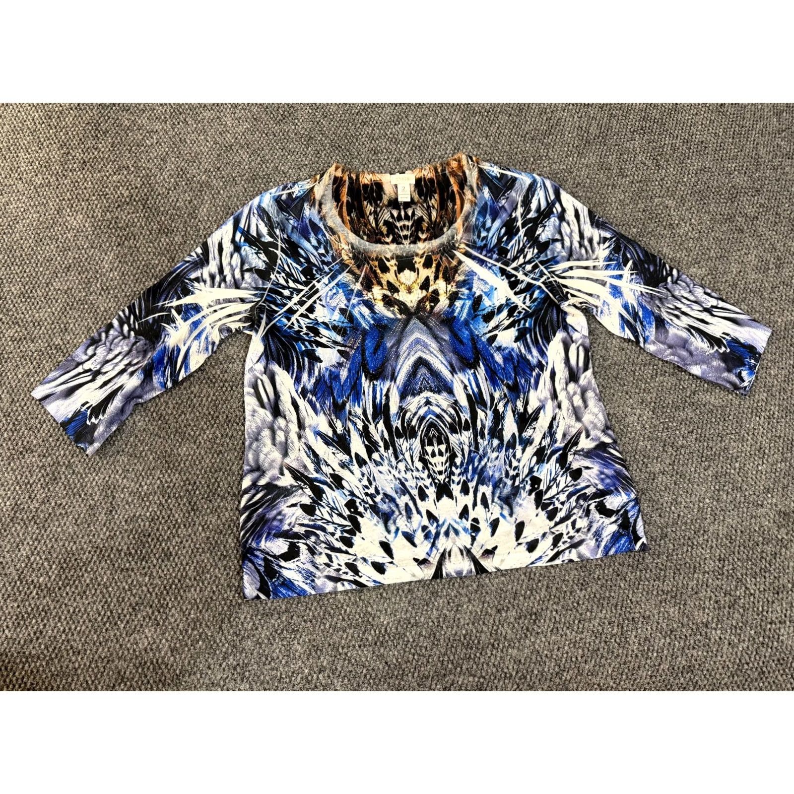 Vintage Chicos Blouse Womens 2 Blue Abstract Long Sleeve Lightweight Stretch Shirt Size XS / US 0-2 / IT 36-38 - 2 Thumbnail