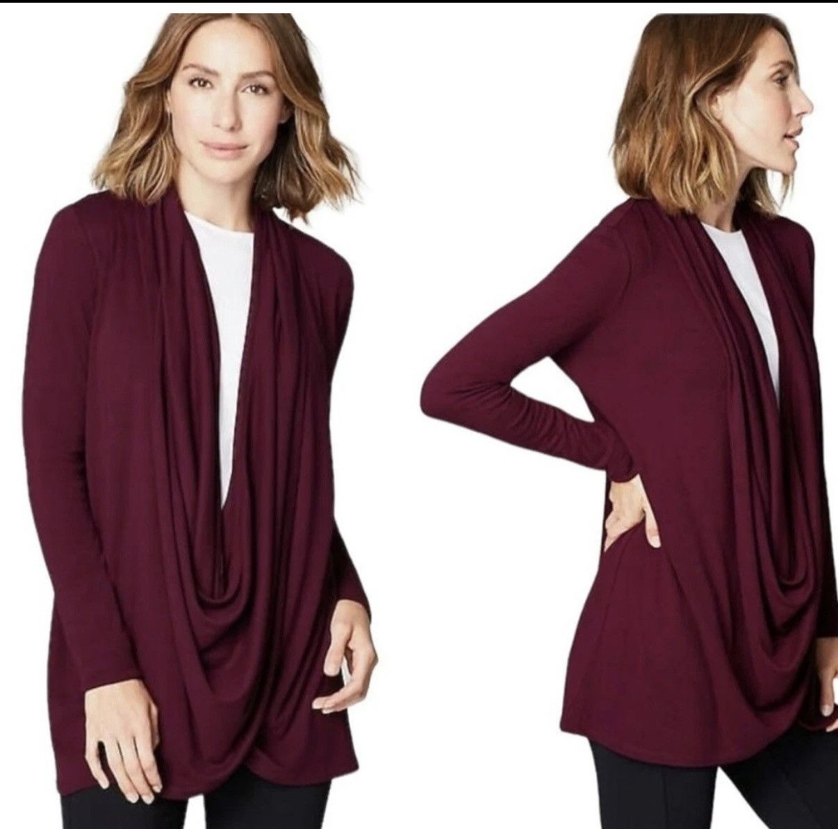 J. Jill J Jill Pure Jill Bordeaux Multi Way Wrap Cardigan Sweater Size M / US 6-8 / IT 42-44 - 7 Thumbnail