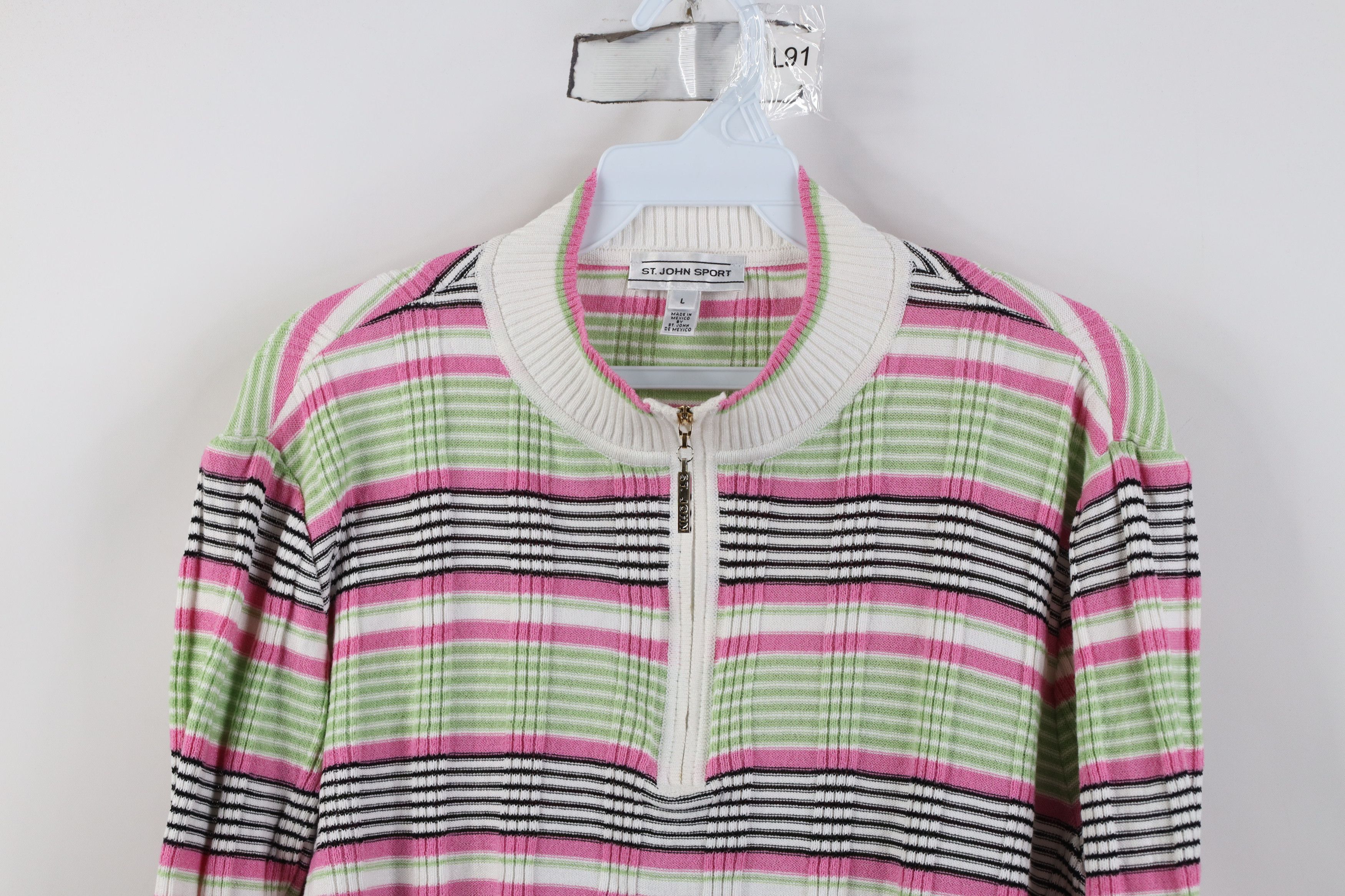 St. John Vintage St John Sport Ribbed Knit Half Zip Sweater Plaid Size L / US 10 / IT 46 - 2 Thumbnail