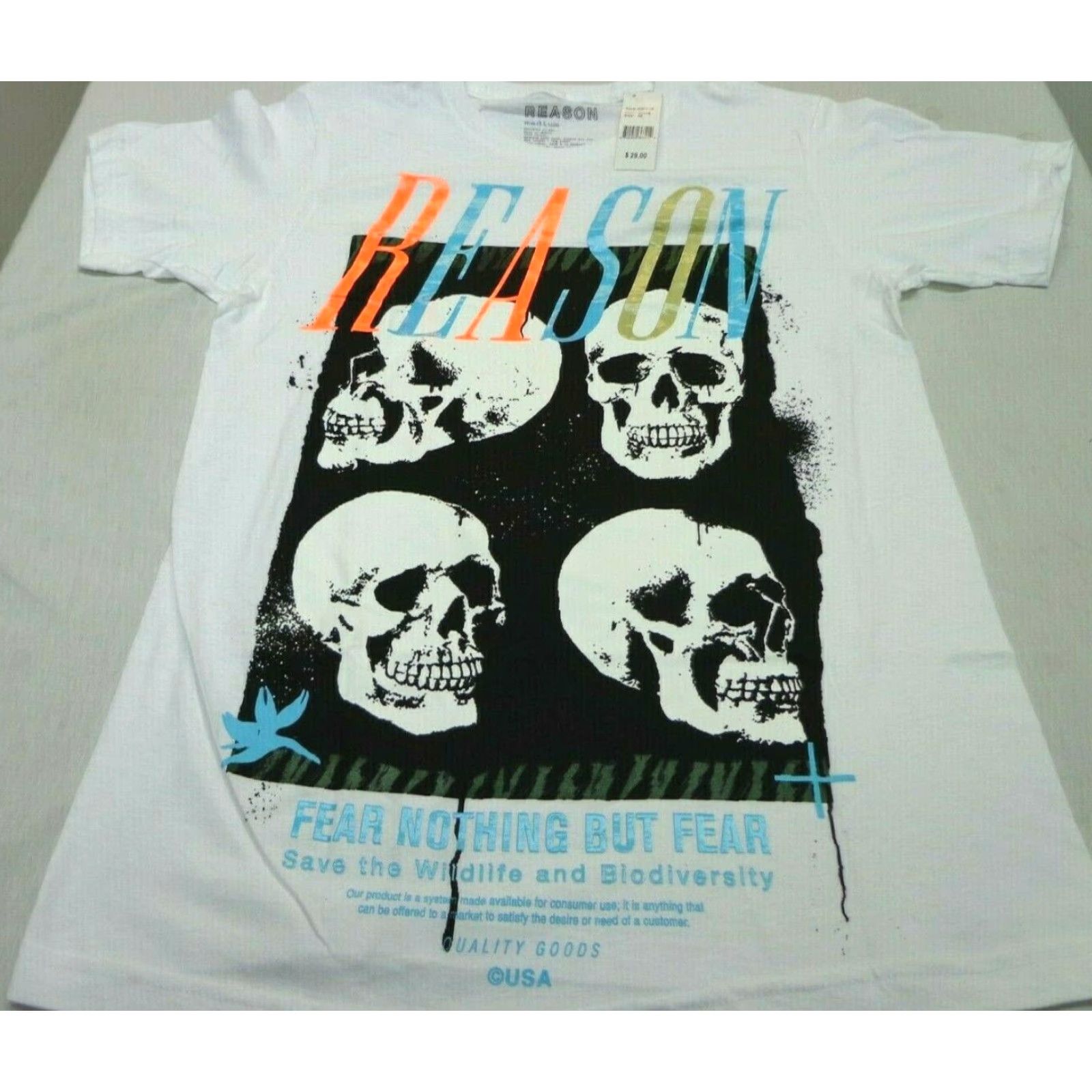 Reason Reason Brand T Shirt Skull Graphic Fear Nothing But Fear White Crew Neck Short Sleeve M Men Regular Size US M / EU 48-50 / 2 - 2 Thumbnail