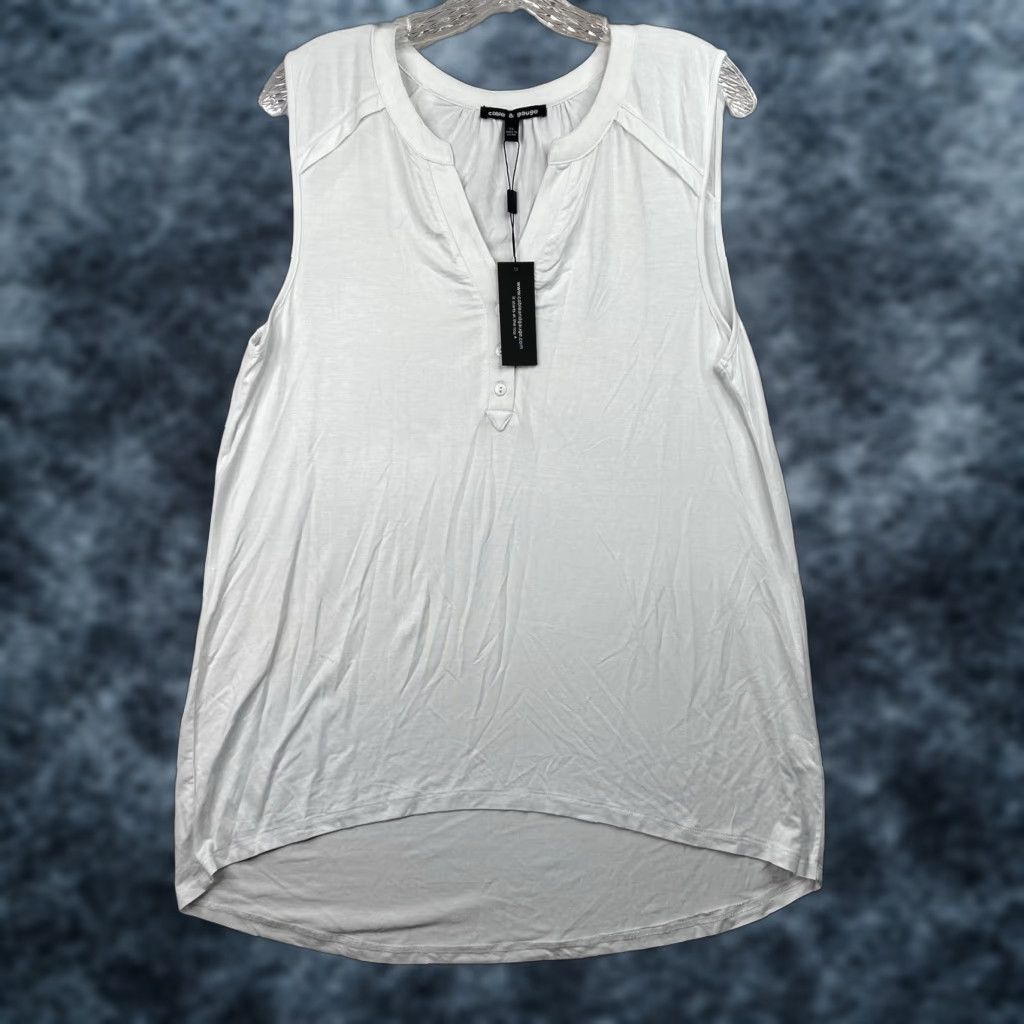 Vintage Cable & Gauge Top Womens XL Sleeveless White V-Neck High Low Hem Stretch NWT Shirt Size XL / US 12-14 / IT 48-50 - 1 Thumbnail