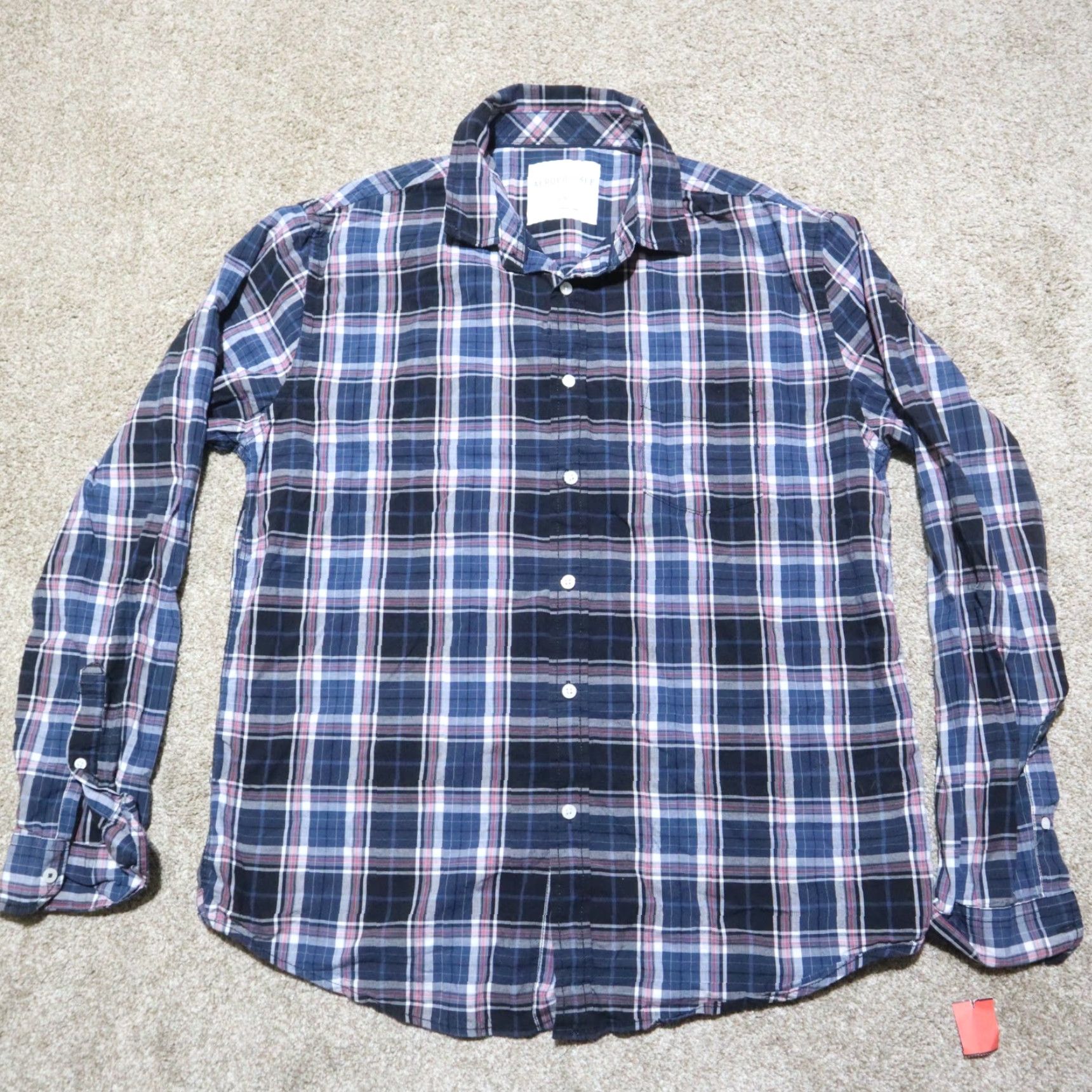 Vintage Aéropostale Shirt Adult L Blue Plaid Button-Down Short Sleeve 100% Cotton Pocket Mens Size US L / EU 52-54 / 3 - 2 Thumbnail