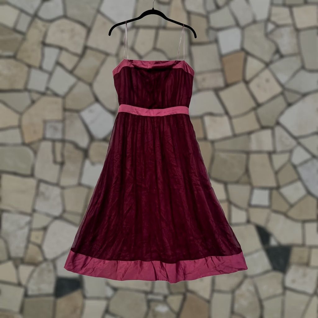 Vintage Jenny Yoo Dress Womens Midi Silk Burgundy Pink Size 8 Ball Gown Silk Dress WtBG8 Womens Size M / US 6-8 / IT 42-44 - 1 Thumbnail