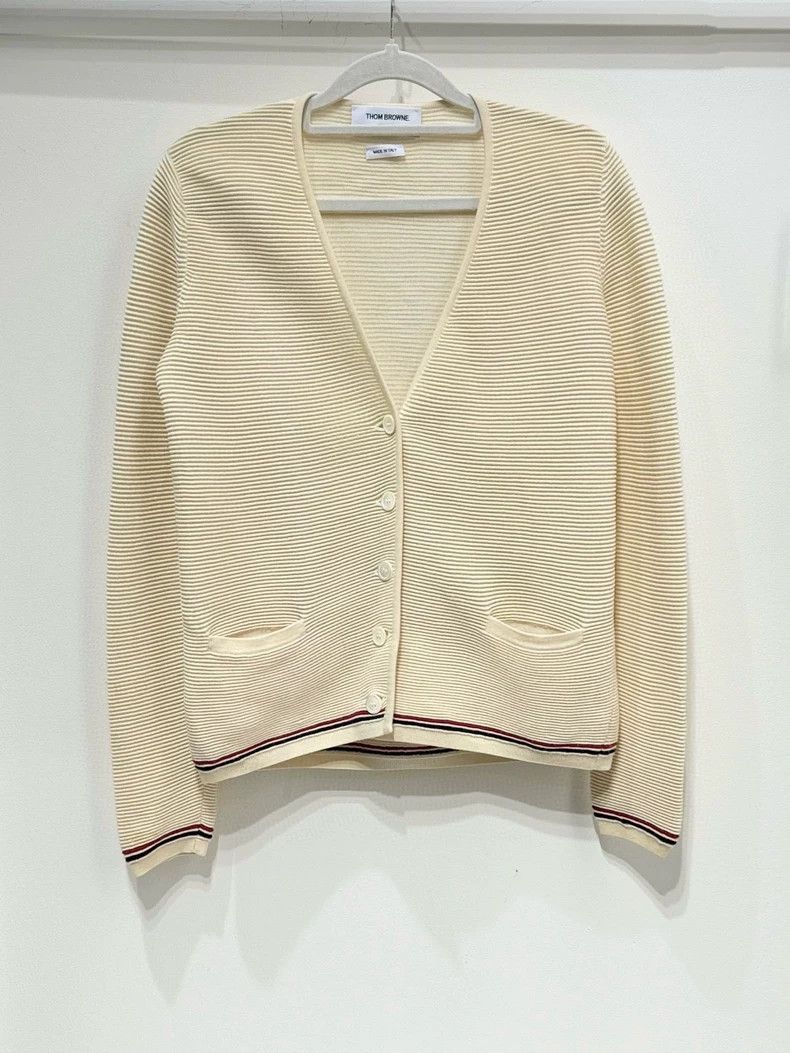 Thom Browne THOM BROWNE Beige Knit Cardigan - dmc Size US XL / EU 56 / 4 - 1 Thumbnail