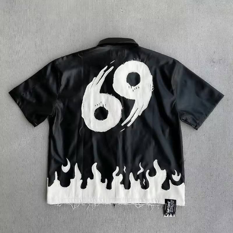 Japanese Brand × Vintage Leather retro shirt with geometric patches Size US L / EU 52-54 / 3 - 2 Thumbnail