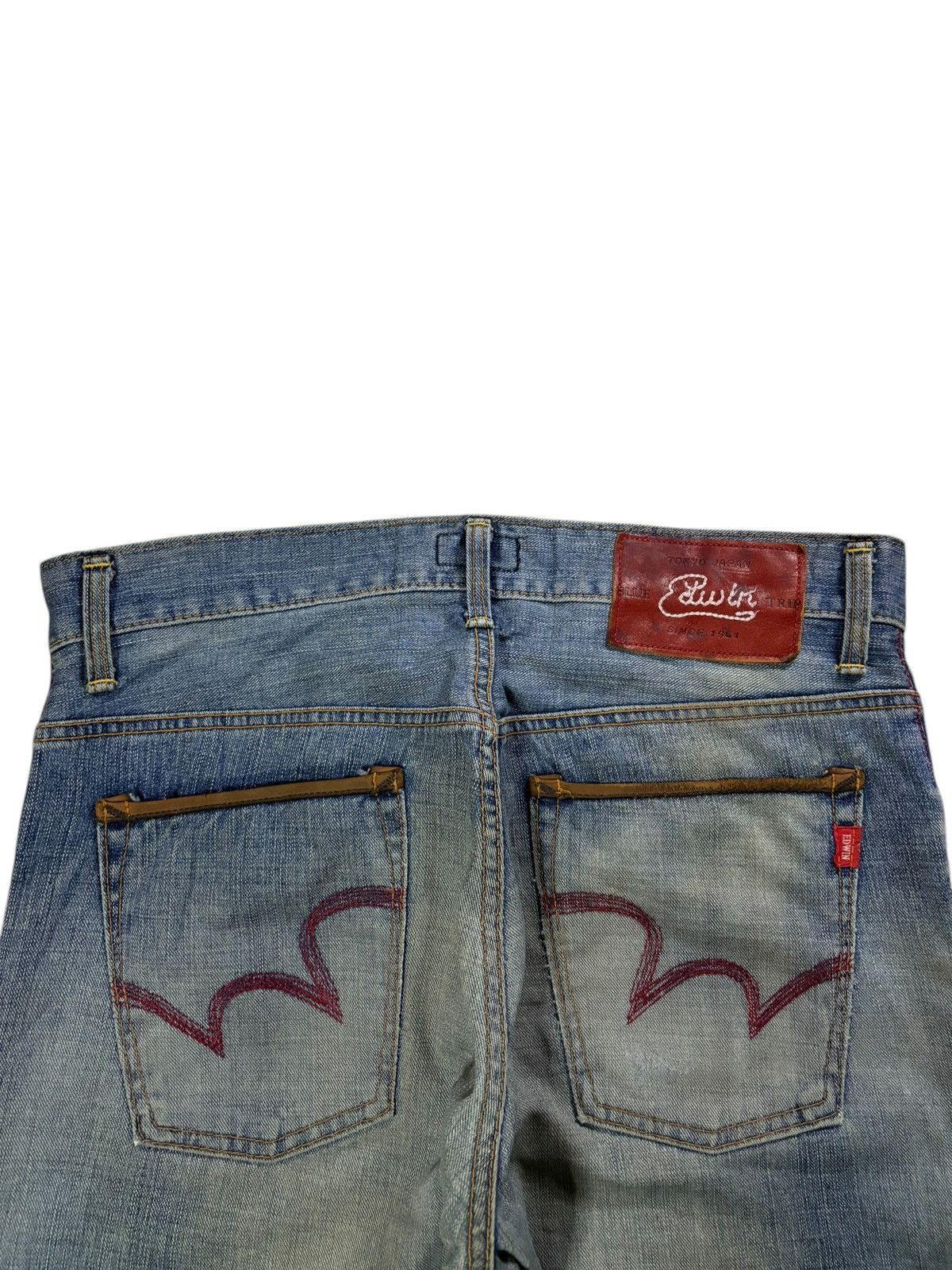 Edwin × Japanese Brand Vintage Japanese Edwin Blue Trip Mud Wash Ripped Baggy Jeans Size US 34 / EU 50 - 8 Thumbnail