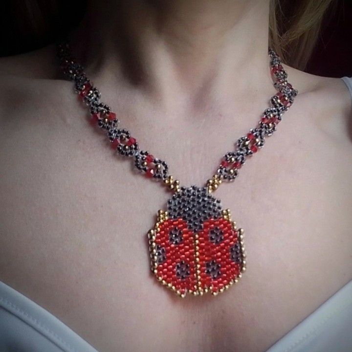 Handmade Necklace Beaded Pendant Ladybug Elegant Boho Unique Size ONE SIZE - 4 Thumbnail