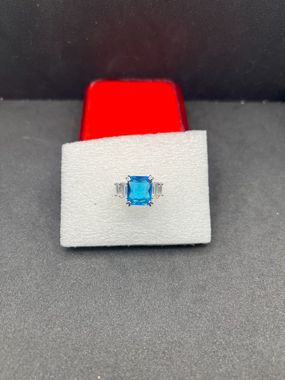 Jewelry Square Blue Cz Silver Ring - Size 8, Women's