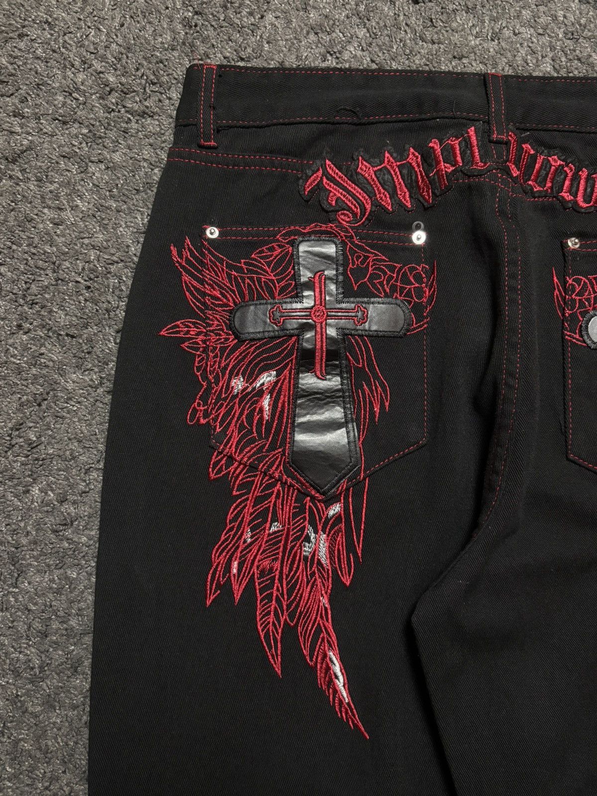 Jean × Vintage Vintage very rare cross wings medieval red black baggy jeans Size US 34 / EU 50 - 7 Thumbnail