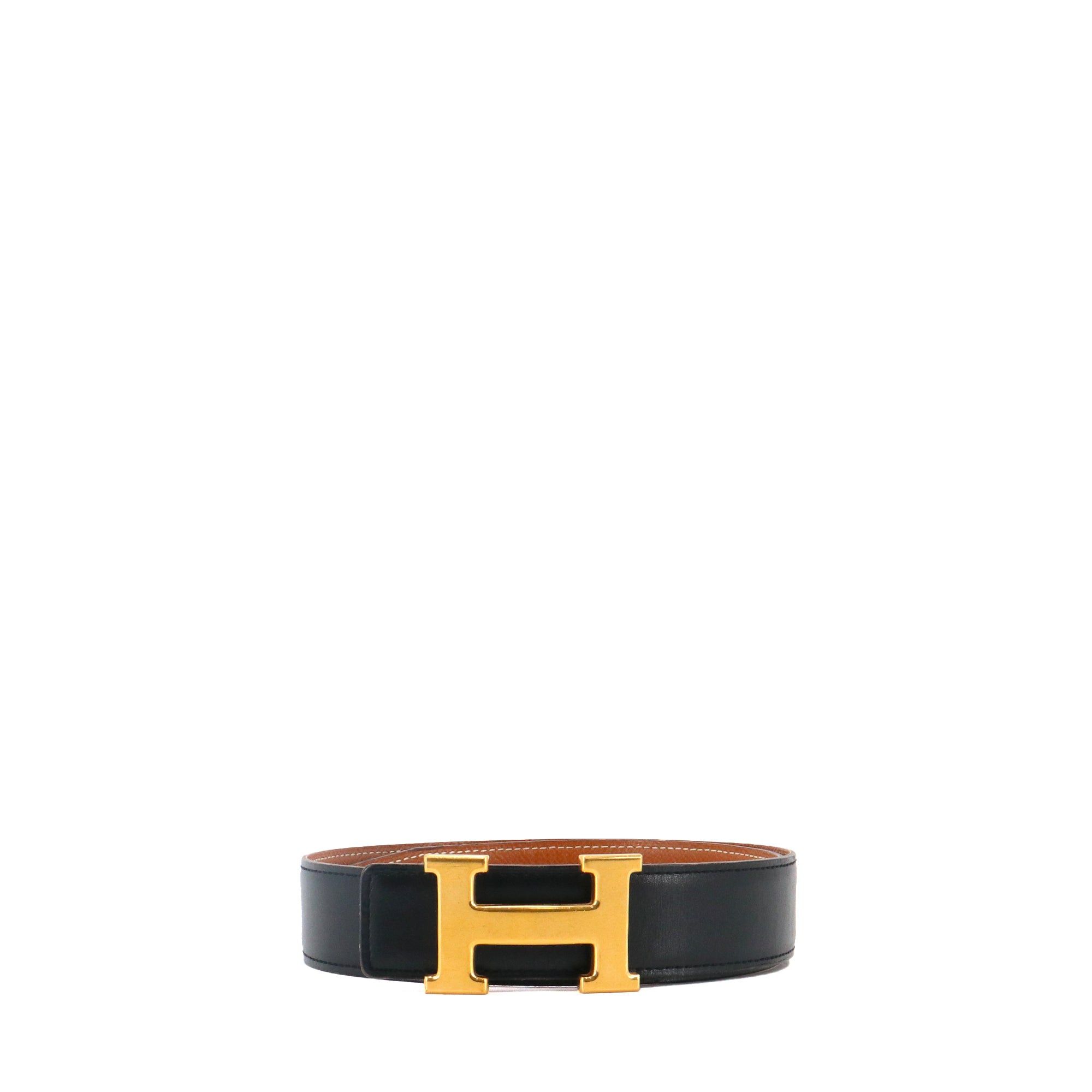 Hermes HERMÈS - Hermès reversible H belt in black and gold leather (T70) Size ONE SIZE - 1 Thumbnail