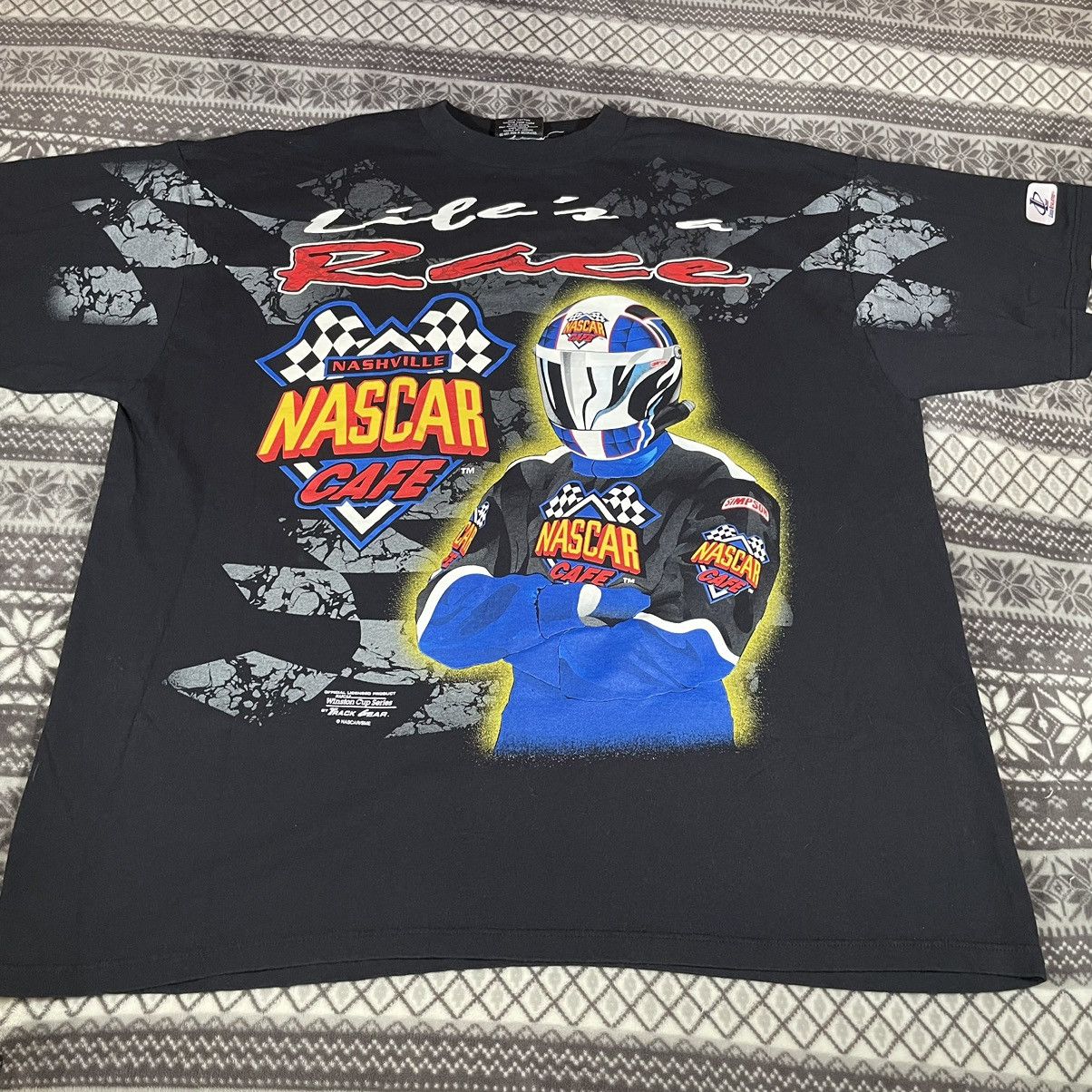 image of Crazy Vintage Nascar Cafe All Over Print T-Shirt Size Xxl in Black, Men's