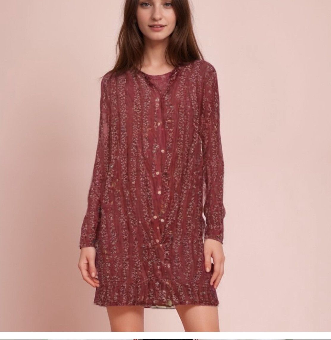 Free People Free People Women's Floral Ruffle Trim Shirt Dress Red Sz M Size M / US 6-8 / IT 42-44 - 1 Thumbnail