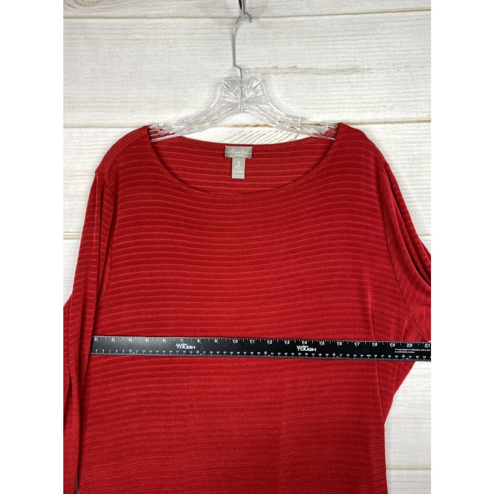 Vintage Chico's Traveler Top Blouse Womens XL Red Striped Knit 3/4 Sleeve Round Neck Pullover Casual Size XL / US 12-14 / IT 48-50 - 6 Thumbnail