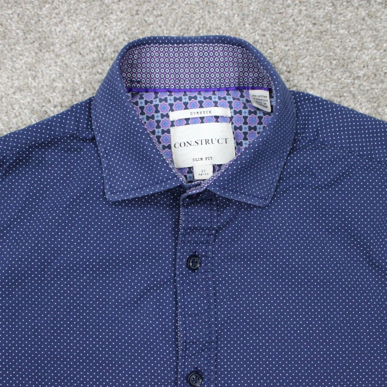 Vintage Construct Dress Shirt Mens 15 32/33 Blue/Purple Slim Fit L/S Geometric Non-Iron Quick Dry Stretch Cadence? Size 40R - 6 Thumbnail
