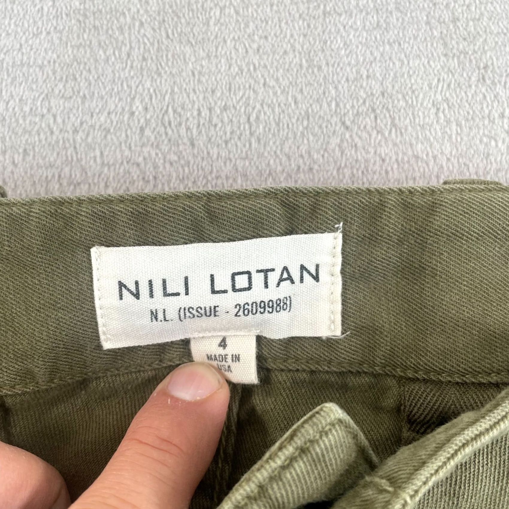 Nili Lotan NILI LOTAN Yannic Cotton Twill Cargo Pants Olive Green Women's 4 Linen Blend Straight Leg Pockets Army City Hipster Preppy USA 31" Waist Vintage No Size 27" / US 4 / IT 40 - 2 Thumbnail