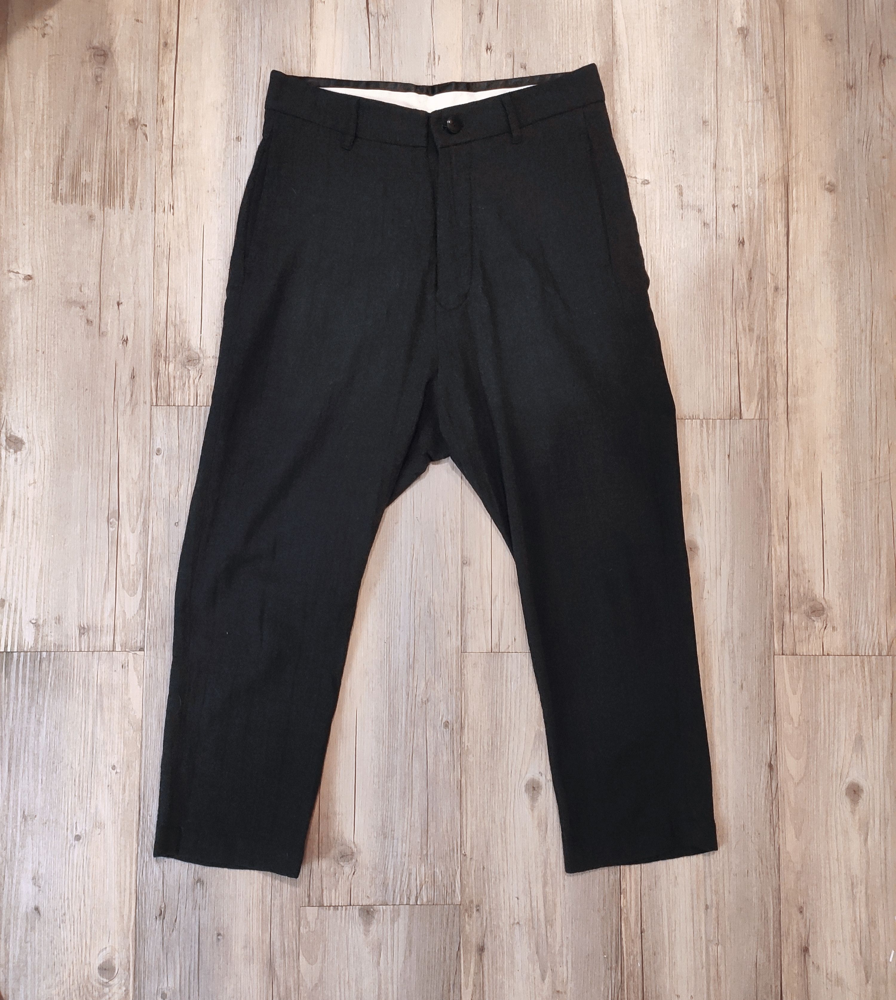 Wool drop crotch trousers.Like Layer-0 or Deepti