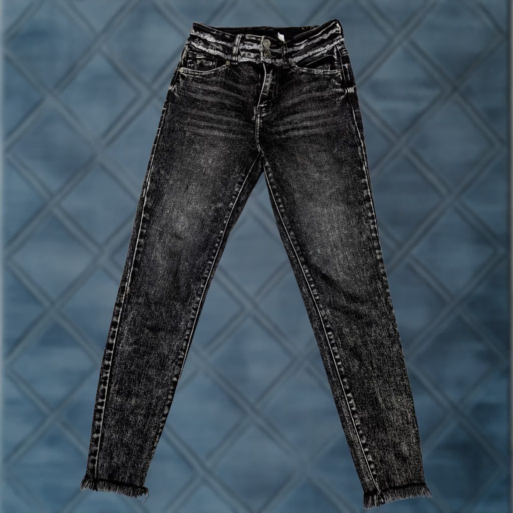 Vintage KanCan Odette Womens 1 24 Black Acid Wash Jeans High Rise Super Skinny Fray Size 26" / US 2 / IT 38 - 1 Thumbnail