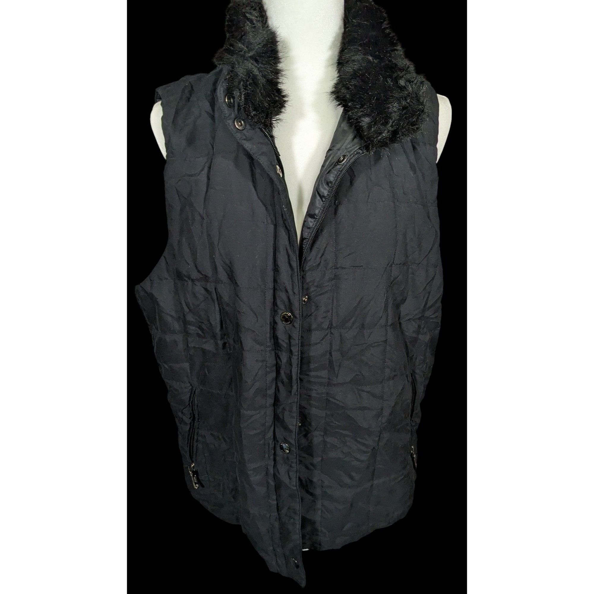 Lauren Ralph Lauren Black Fur Collar Puffer Vest By Lauren Ralph Lauren Size L / US 10 / IT 46 - 1 Thumbnail