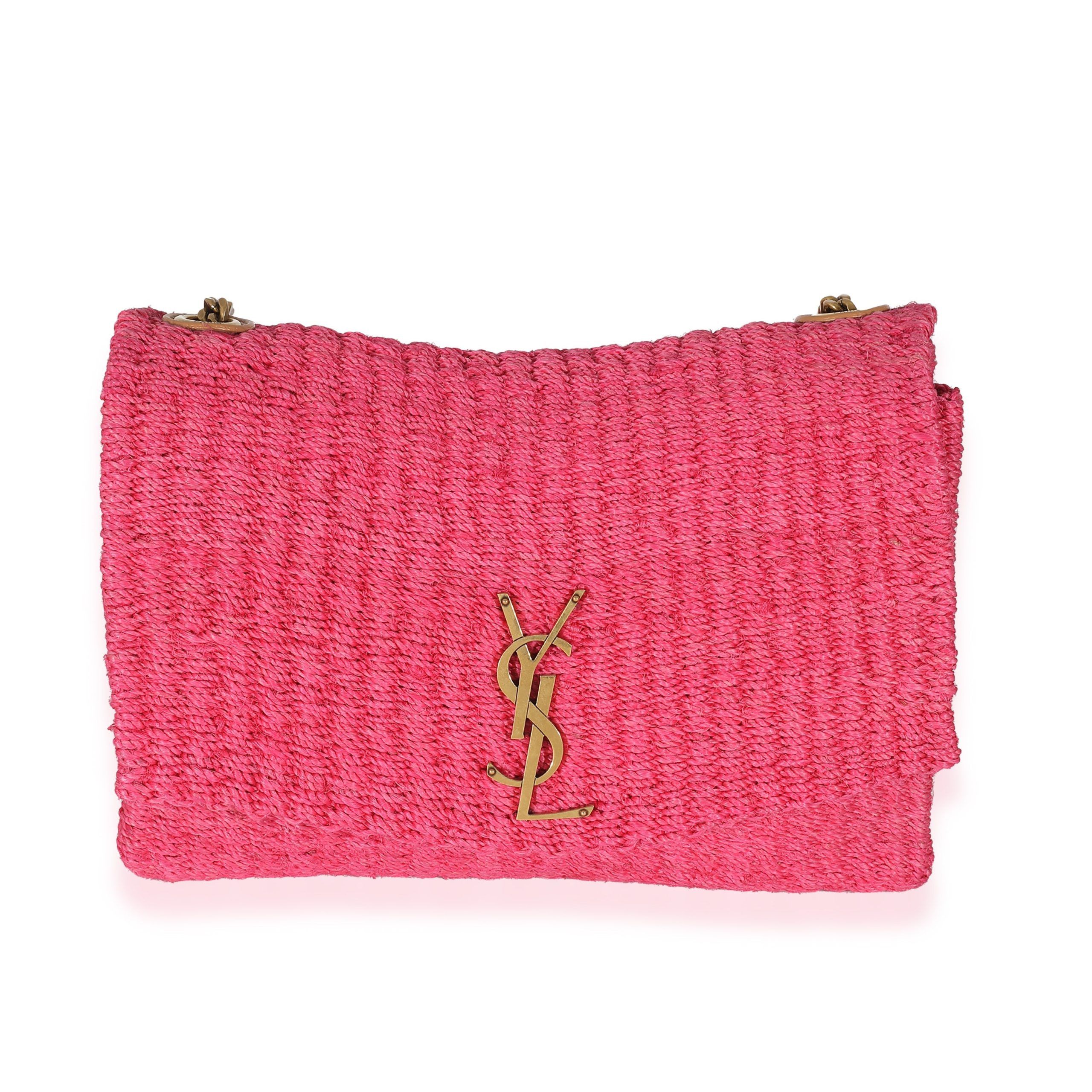 image of YVES Saint Laurent Pink Woven Sisal Medium Kate Bag, Women's