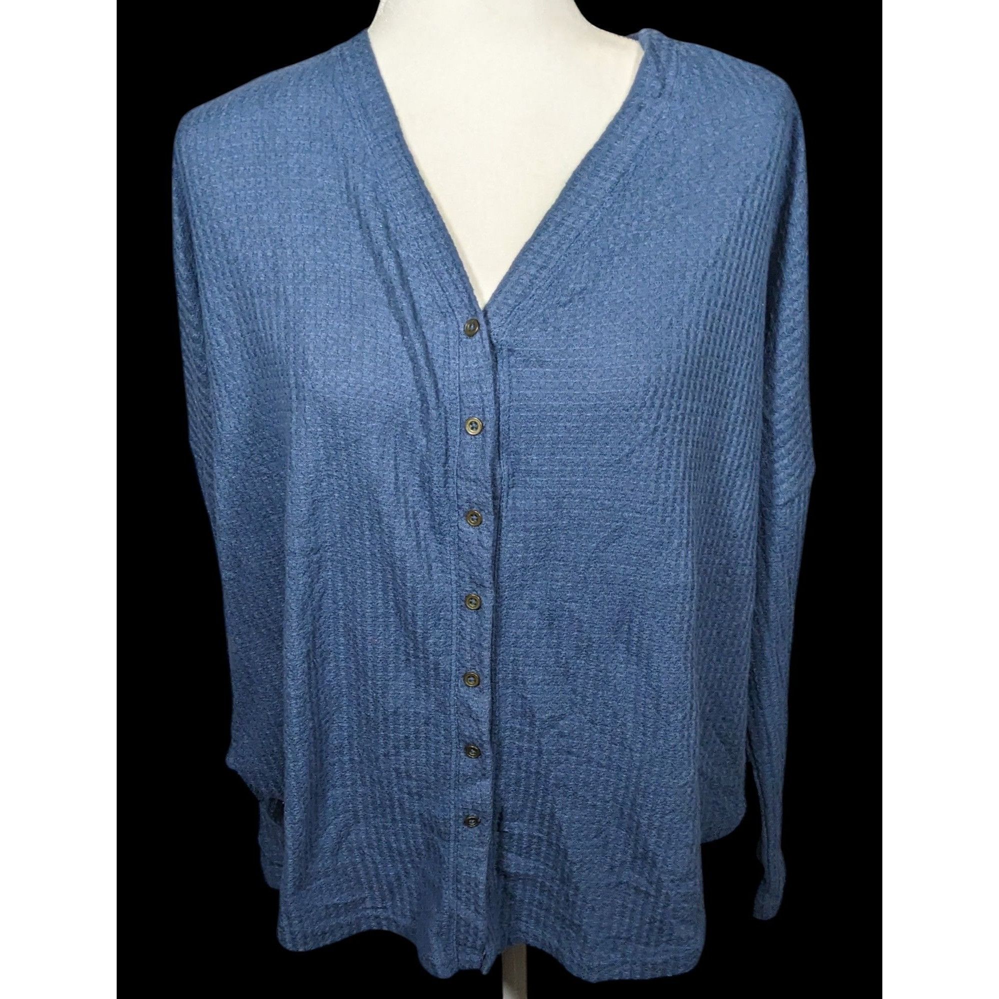 Other ANA Blue Button Down V Neck Thermal Long Sleeve Top Size M / US 6-8 / IT 42-44 - 1 Thumbnail