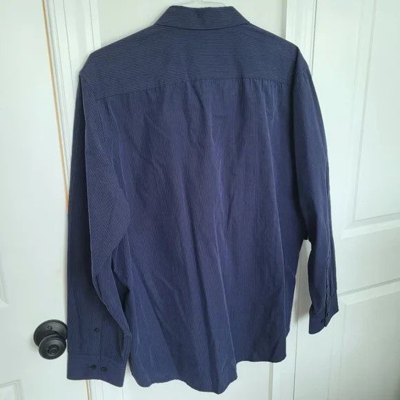 Calvin Klein Navy/Black Striped Collared Long Sleeve Button-Up Shirt Size US XL / EU 56 / 4 - 6 Thumbnail