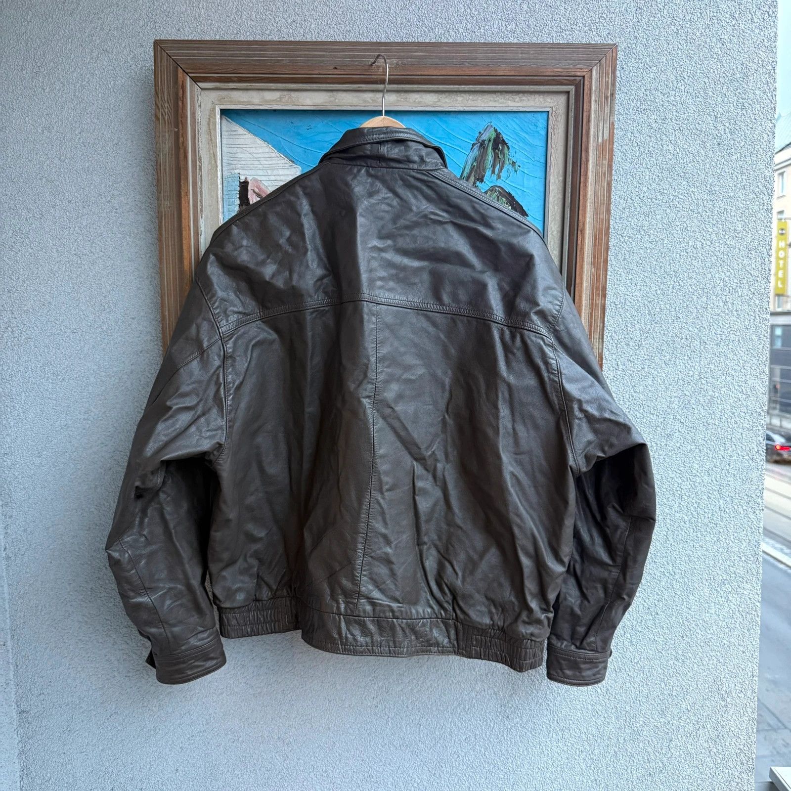 Vintage Vintage 90s Real Leather Boxy Jacket Brown Size US L / EU 52-54 / 3 - 5 Thumbnail