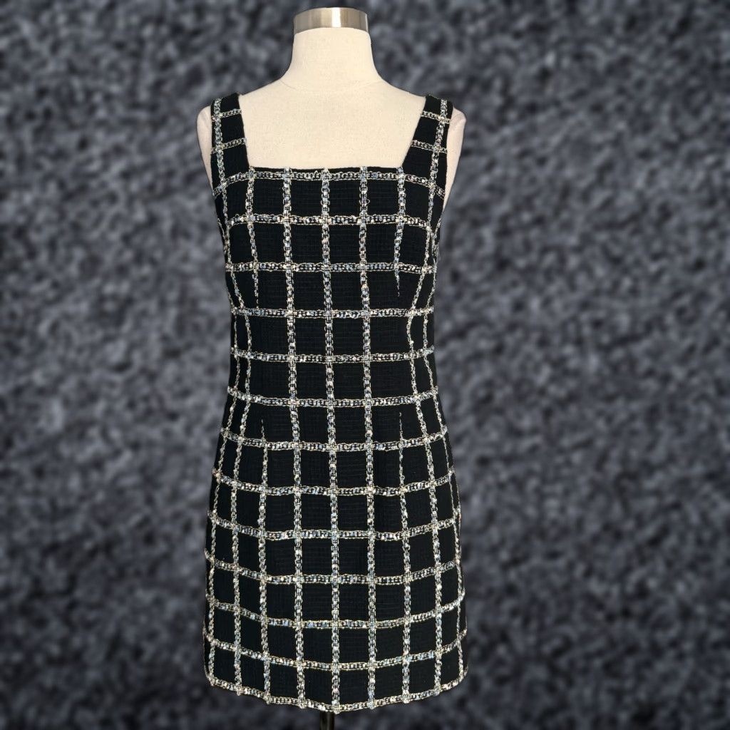 Jason Wu Jason Wu Dress Mini Sheath Black Tweed Plaid Stitching Lurex Gold Zip Square Neck Sleeveless Size S Womens Size S / US 4 / IT 40 - 1 Thumbnail