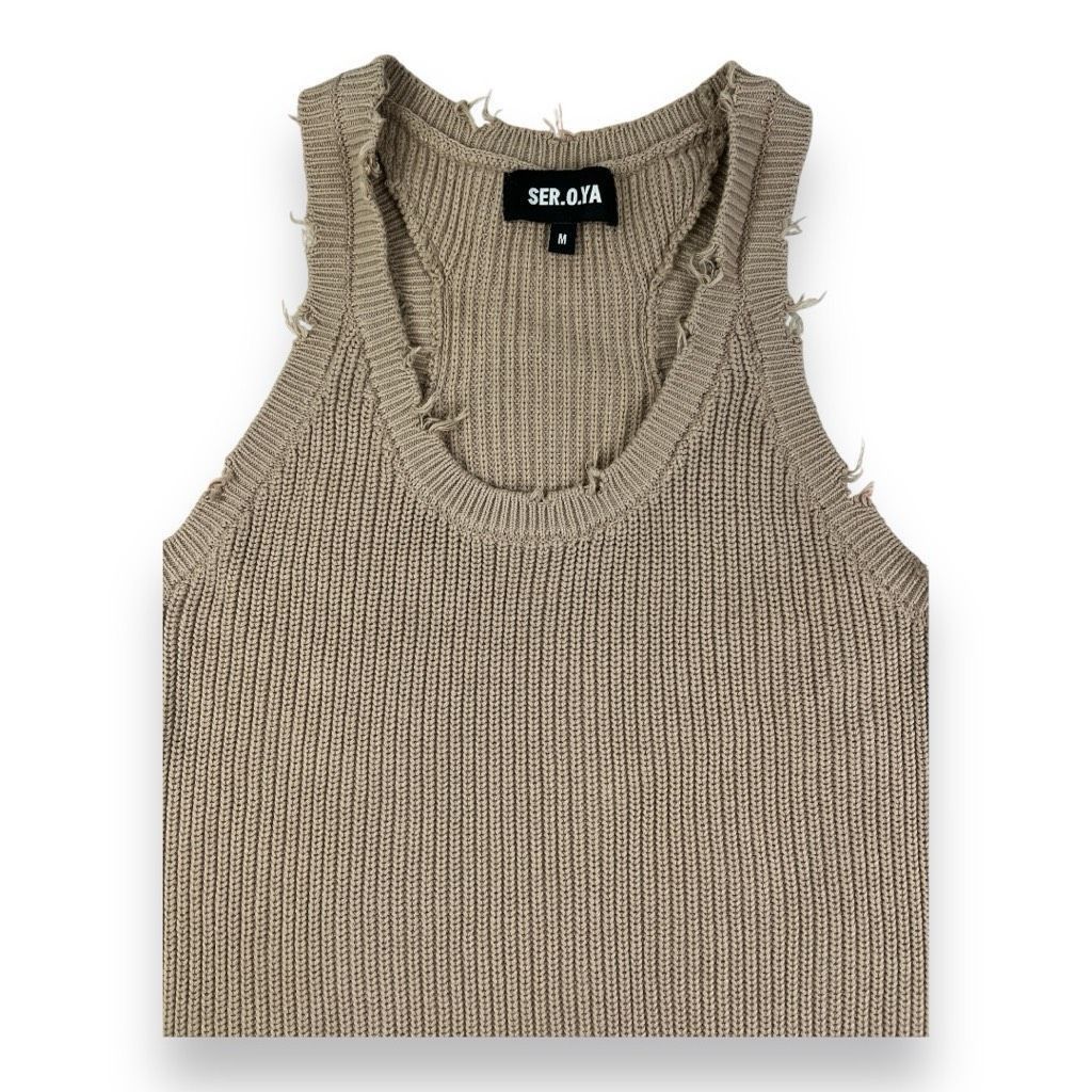 Other SER.OY.A Yonnit Tan Distressed Ribbed Knit Tank Top Dress Si Size M / US 6-8 / IT 42-44 - 2 Thumbnail
