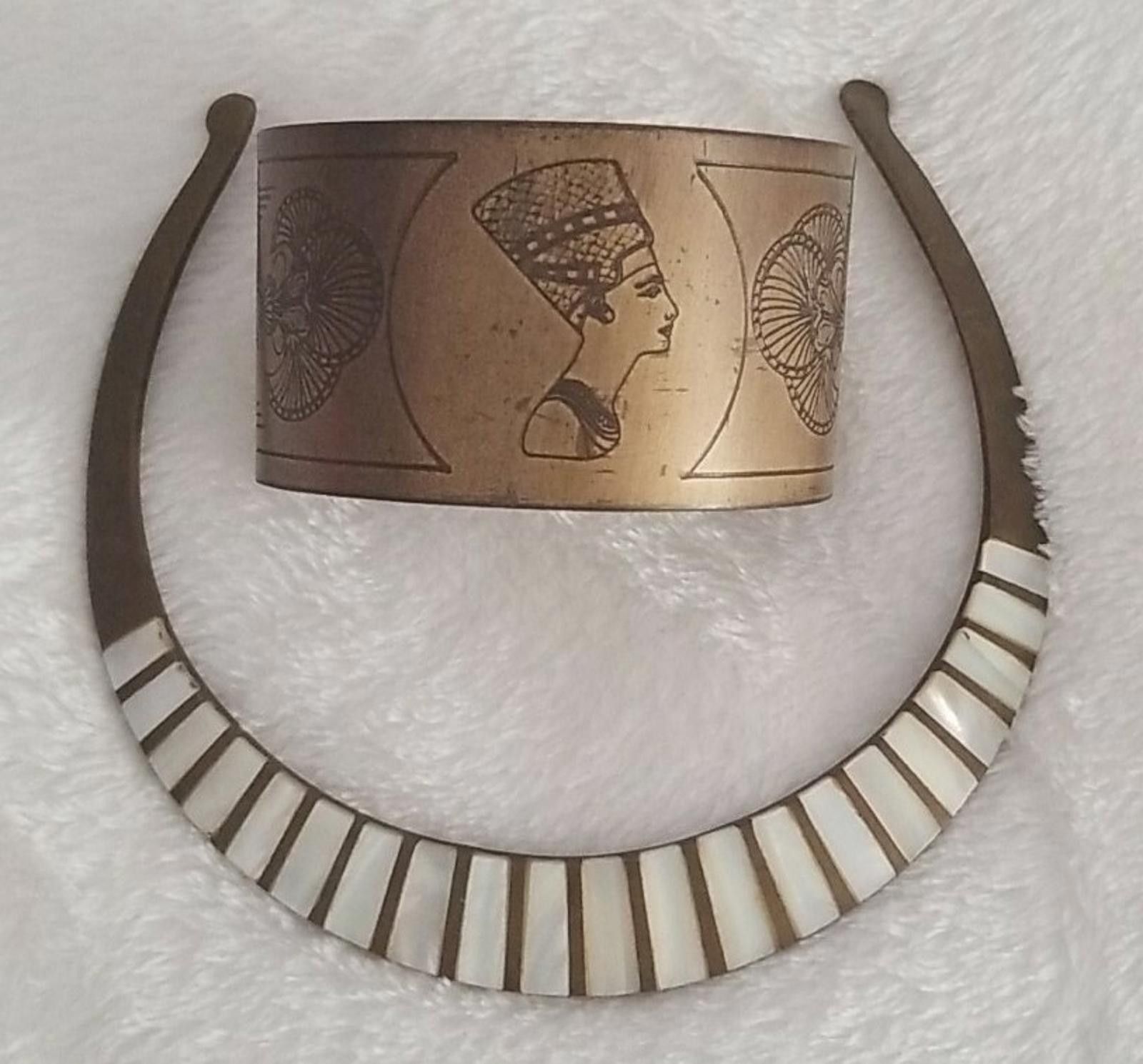 The Unbranded Brand Vtg Brass Tribal Necklace and Queen Nefertiti Cuff Bracelet Size ONE SIZE - 1 Thumbnail