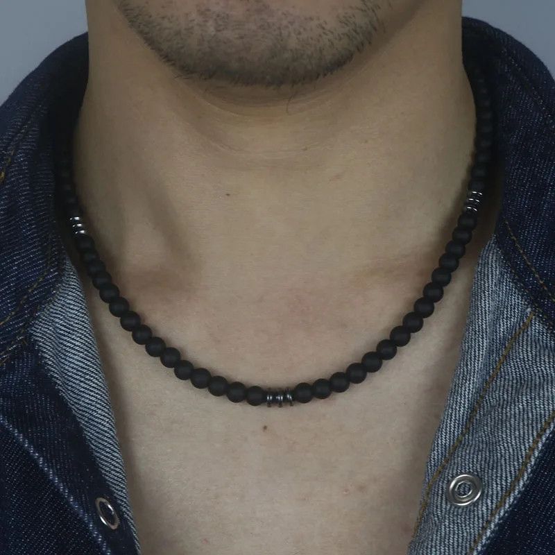 Jewelry Black Lava Stone Style 6mm Bead Necklace (length 46/56) Size ONE SIZE - 1 Thumbnail