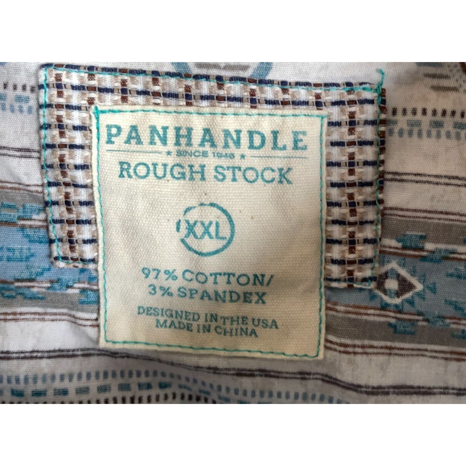 Vintage VINTAGE Panhandle Slim Rough Stock Shirt Women’s 2XL White Blue Geometric Pearl Snap Western Button-Up, 90s Cowboy Style, Casual Wear Size XXL / US 16-18 / IT 52-54 - 3 Thumbnail