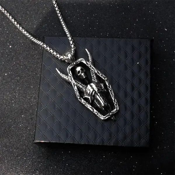 VIBE Stainless Steel Sheephead Skull Necklace Pendant Size ONE SIZE - 2 Thumbnail