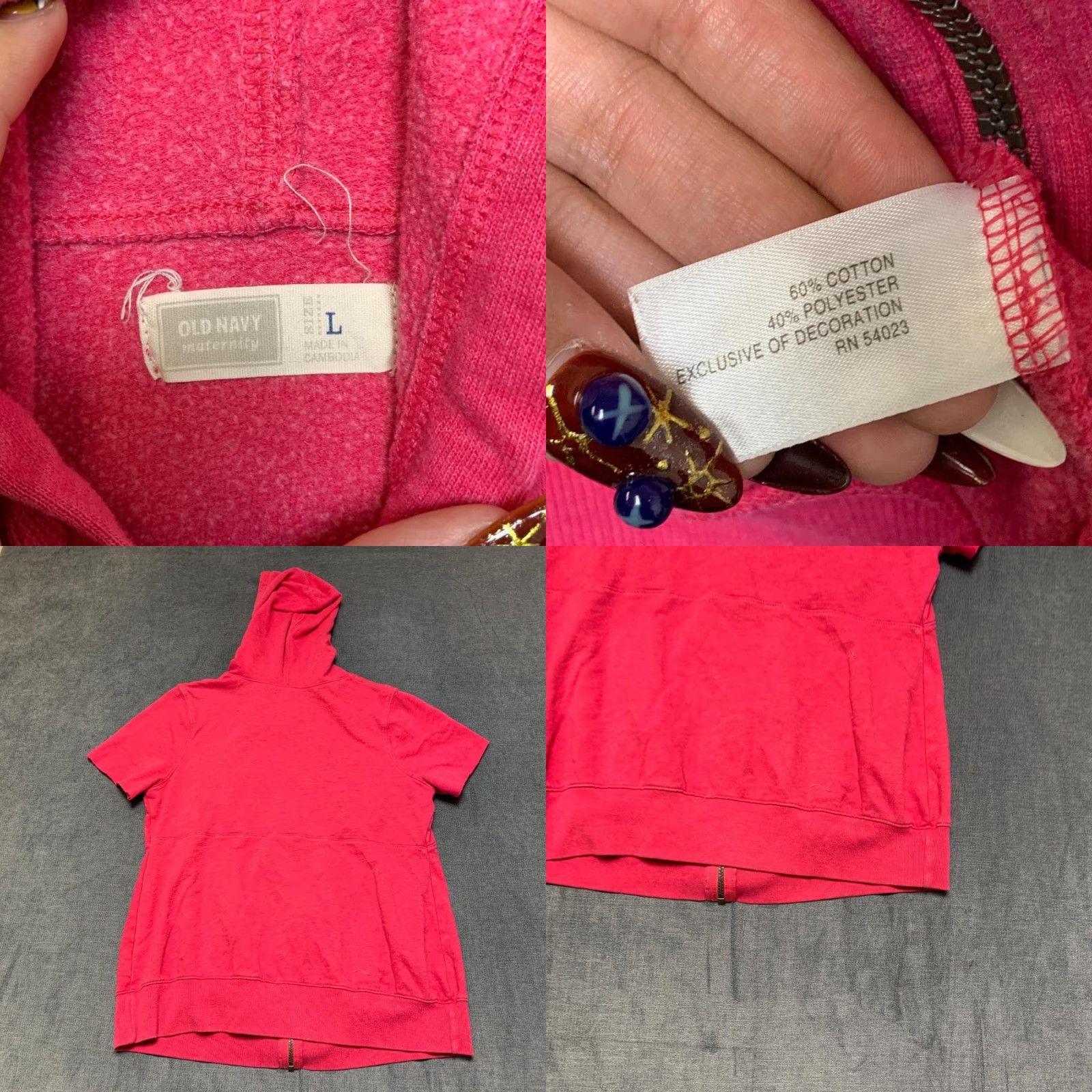 Old Navy Old Navy Maternity Hoodie Womens L Pink Cotton Short Sleeve Full Zip Sweatshirt Size L / US 10 / IT 46 - 8 Thumbnail