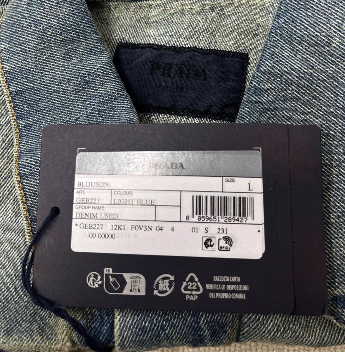 Prada PRADA Logo Denim Jacket Men's Light Blue L Size US L / EU 52-54 / 3 - 4 Thumbnail