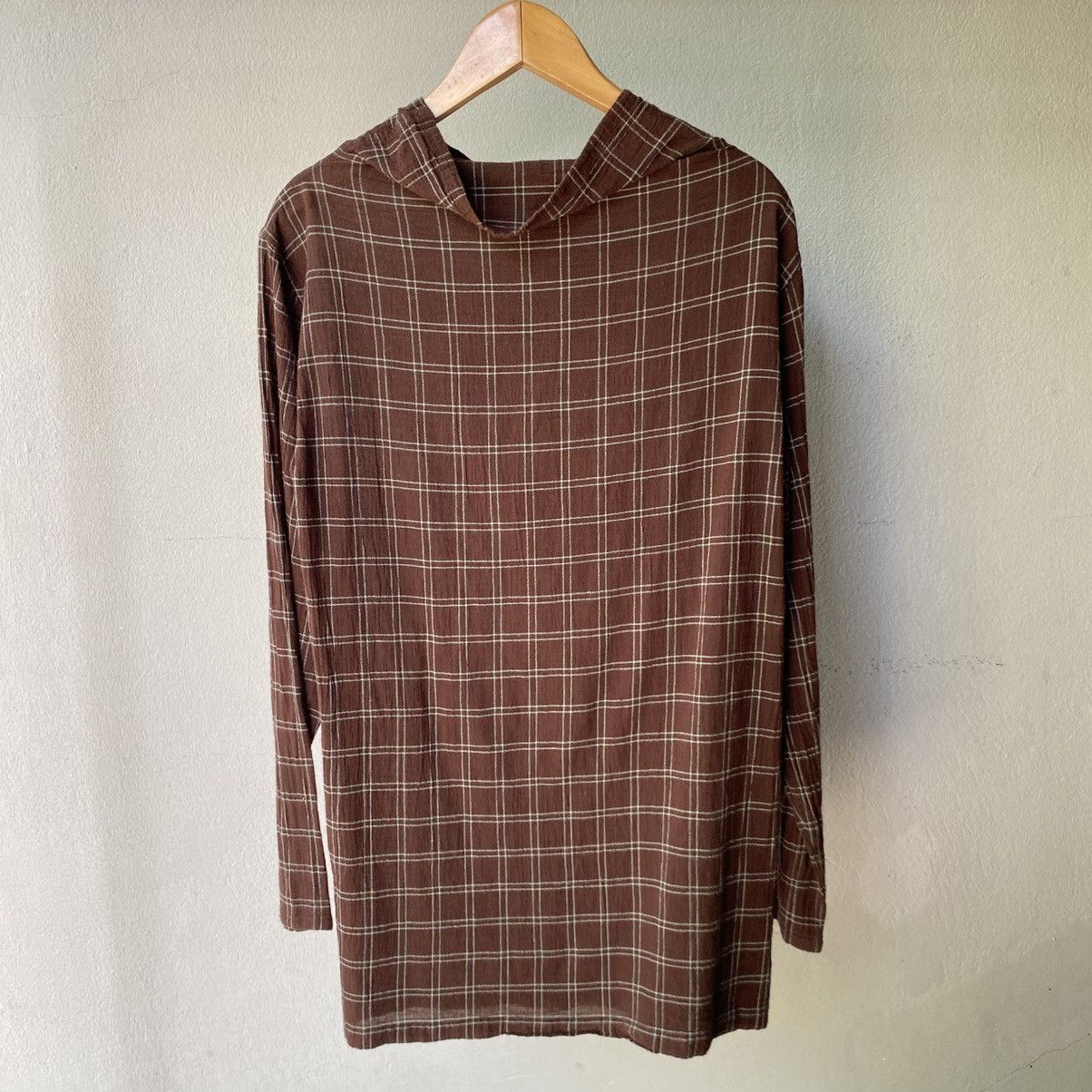 Issey Miyake Plantation Brown Plaid Long Sleeve Hoodie Top Size M / US 6-8 / IT 42-44 - 3 Thumbnail