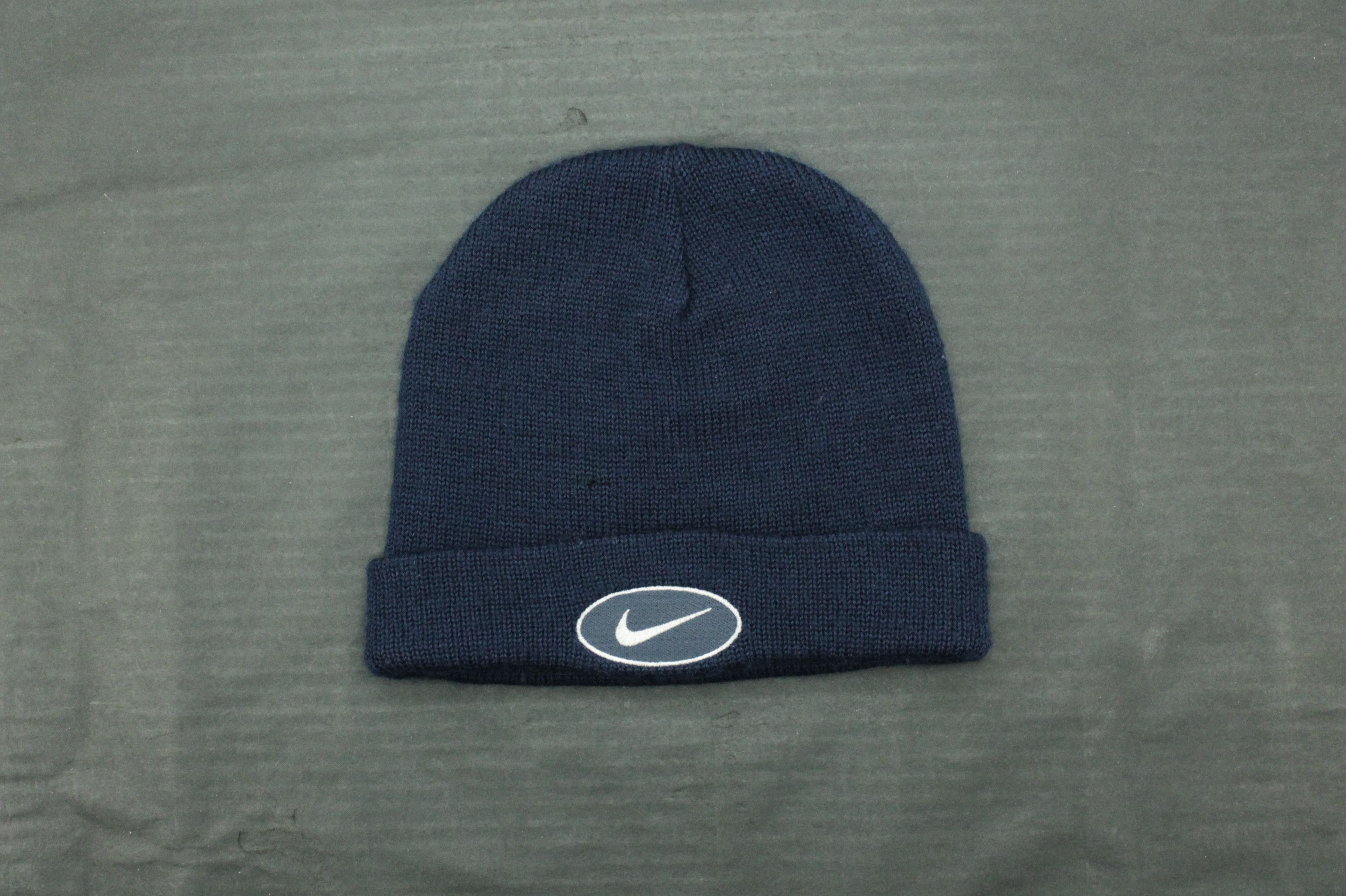 Nike Vintage 90's Nike Beanie Winter Navy Wool Hat Size ONE SIZE - 1 Thumbnail