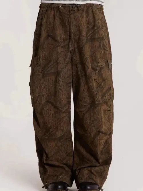 VIBE Retro leaf pattern workwear drawstring casual trousers Size US 34 / EU 50 - 6 Thumbnail