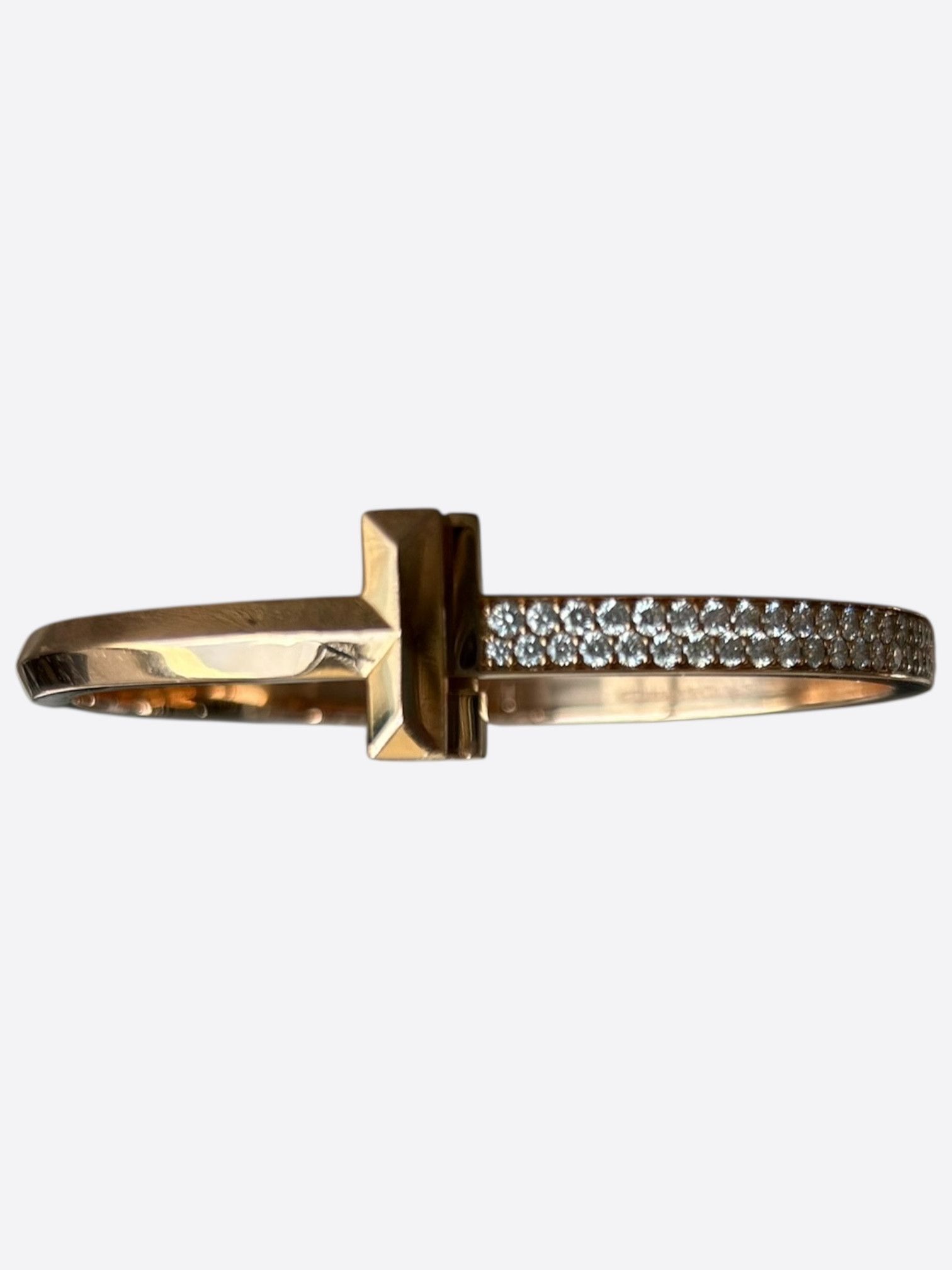 Tiffany & Co. 18K Rose Gold Diamond T1 Wide Hinged Bangle Bracelet Size ONE SIZE - 2 Thumbnail