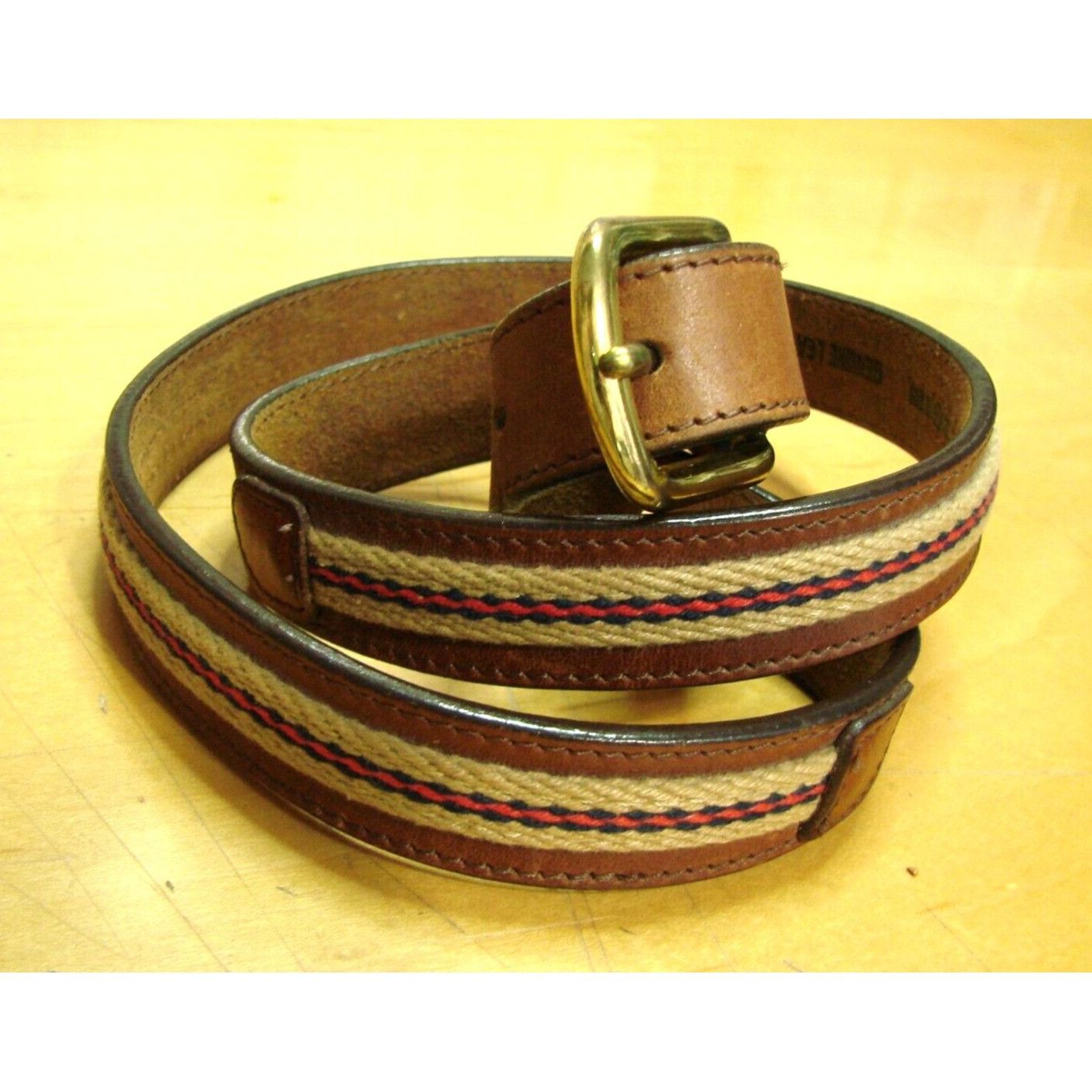 Vintage LeeGin Mens Belt Sz 32 Dress Brown Genuine Leather Fabric Co