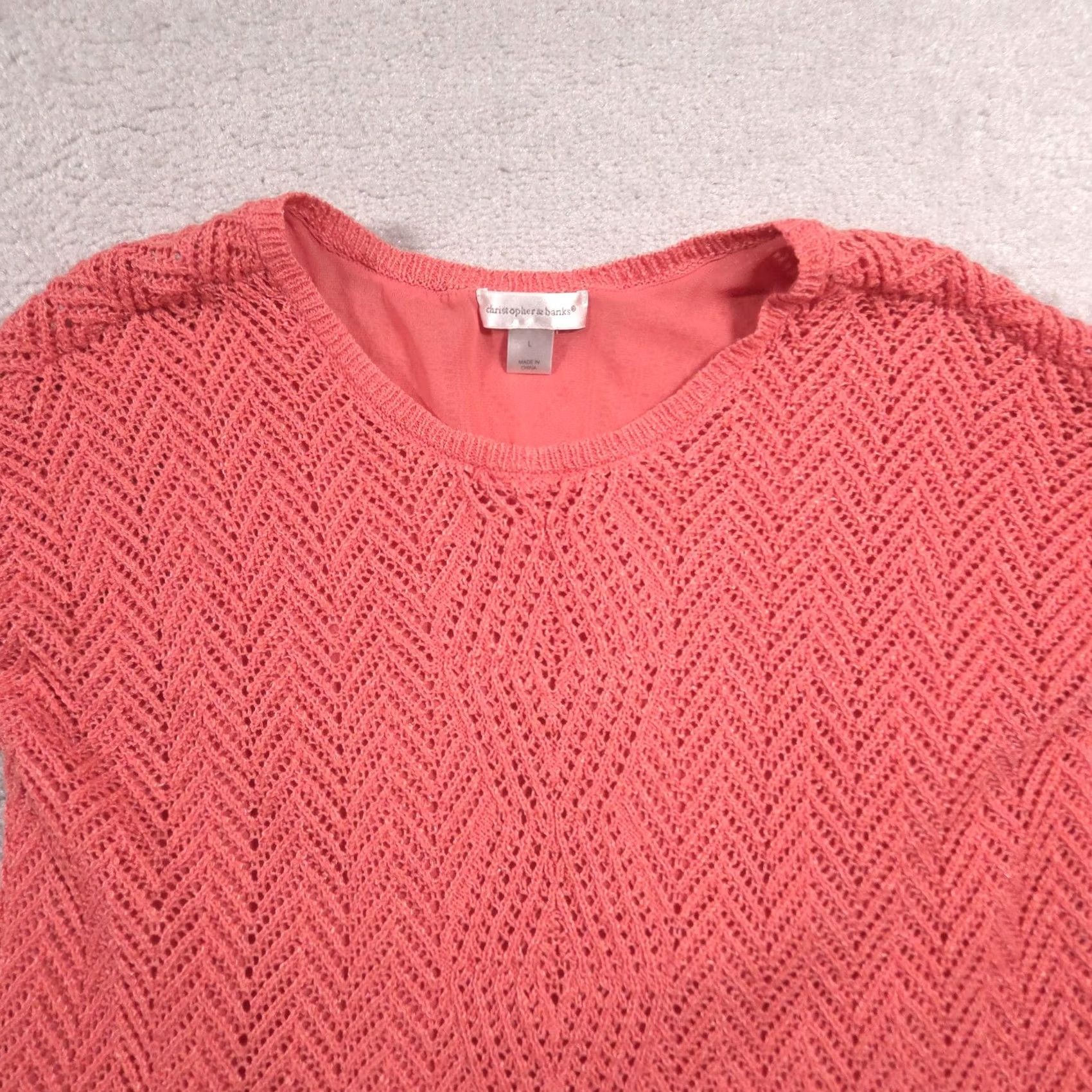 Vintage Christopher & Banks Shirt Womens Large Coral Crochet Knit Overlay Chiffon Hem Size L / US 10 / IT 46 - 3 Thumbnail