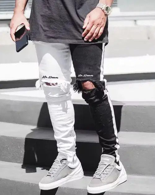 Japanese Brand Men Stylish Ripped Jeans Pants Biker Skinny Slim Size US 33 - 1 Thumbnail