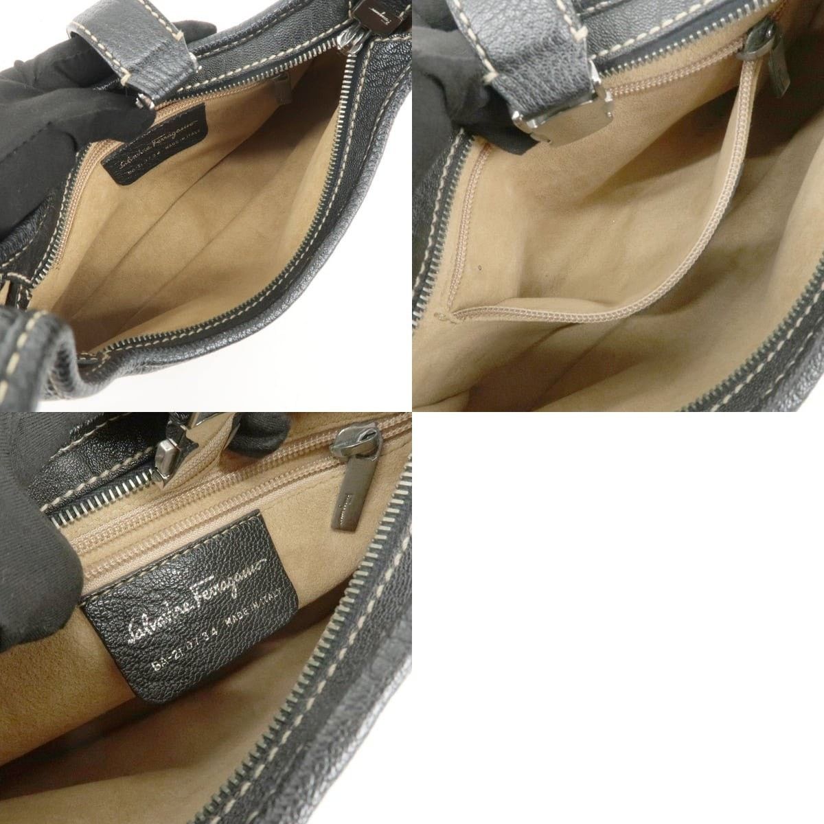 Salvatore Ferragamo Ferragamo Gancini Leather Shoulder Bag Black Size ONE SIZE - 7 Thumbnail