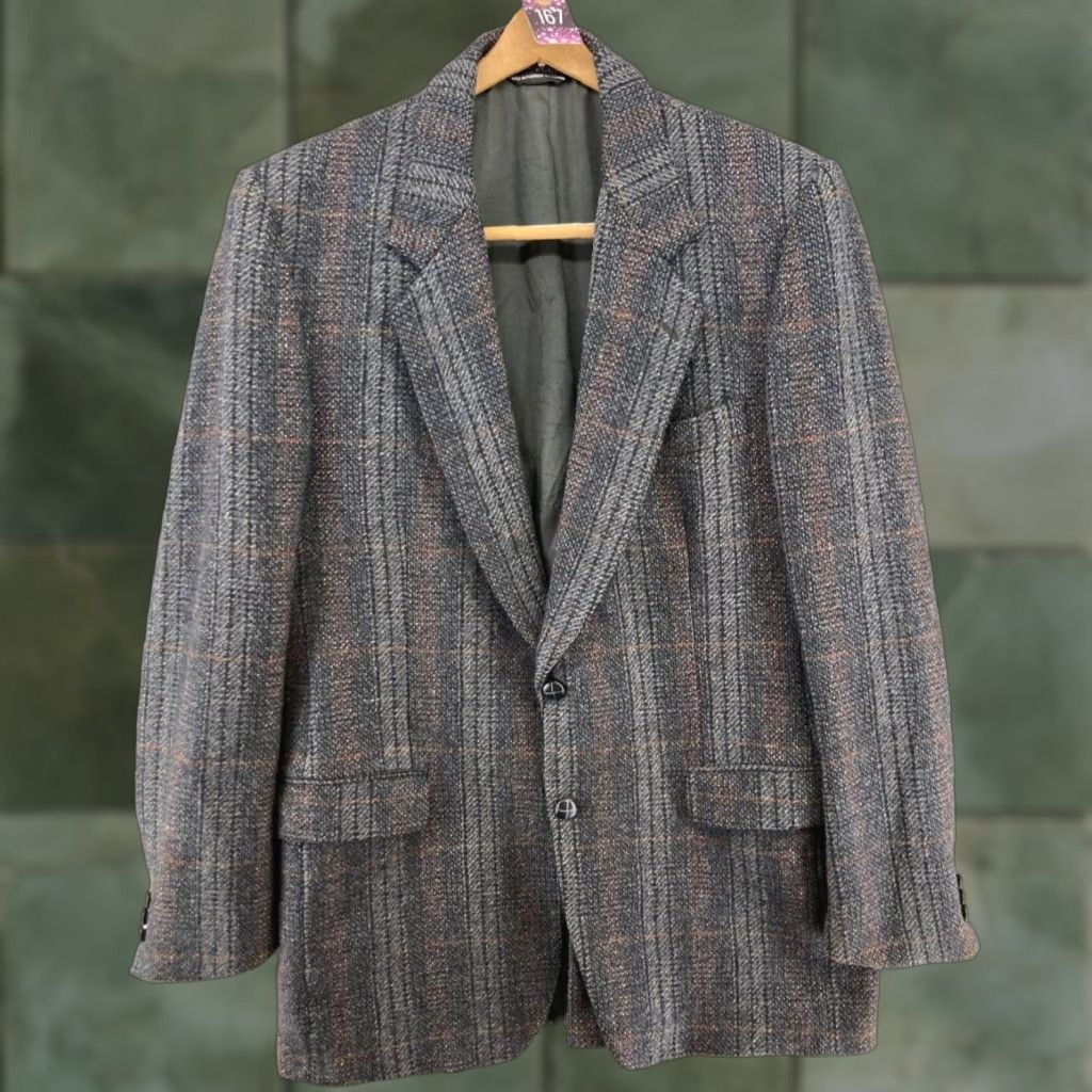 MooRER VINTAGE Moores Tweed Blazer Suit Jacket Mens 42 Regular Gray Plaid 80s Size 42R - 1 Thumbnail