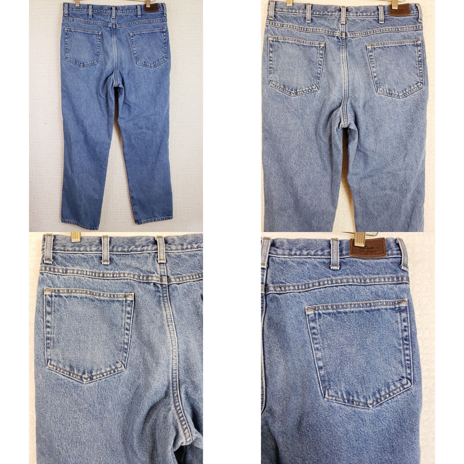 Denime LL Bean Denim Jeans 35x30 Blue Classic Fit 5-Pocket Straight Zip Raw Denim Relaxed Men Size US 35 - 8 Thumbnail