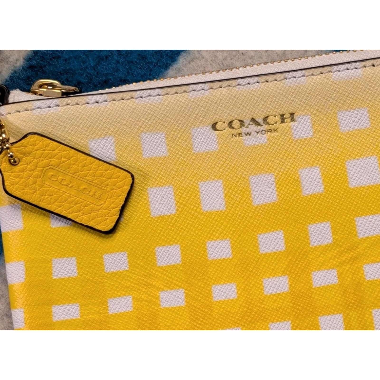 Coach Coach Saffiano Sunglow Ombre Gingham Small Wristlet Wallet Yellow Plaid 6" Womens Size ONE SIZE - 2 Thumbnail