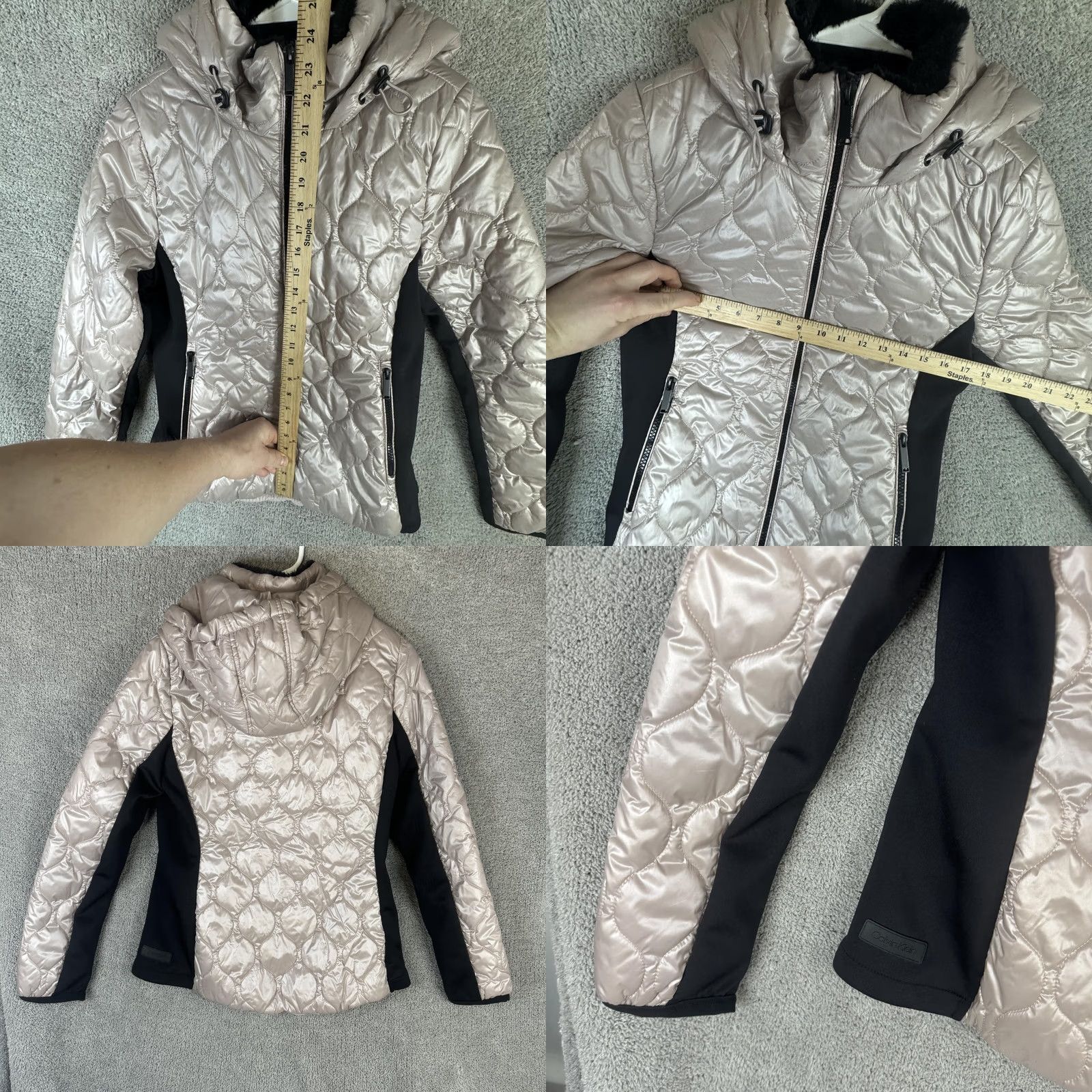 Vintage Calvin Klein Jeans Jacket Womens Small Beige Quilted Hooded Puffer Winter Coat Size 28" / US 6 / IT 42 - 8 Thumbnail