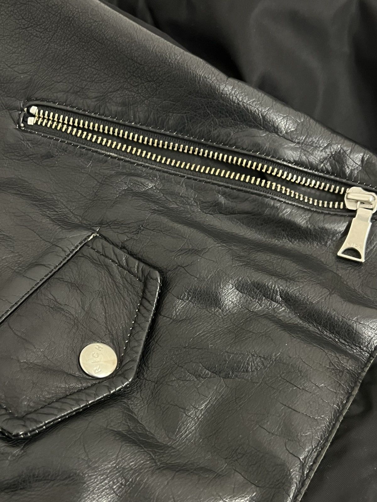 John Richmond × Vintage 90's John Richmond Denim Japan Style Nylon Leather Jacket Size US L / EU 52-54 / 3 - 8 Thumbnail